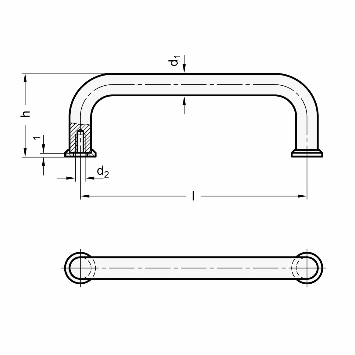 Wszystkie elementy znormalizowane | uchwyty pałąkowe ze stali nierdzewnej - GN 425-NI-10-120-GS | średnica: 10 mm | stal szlachetna | matowe piaskowane | 1 sztuka