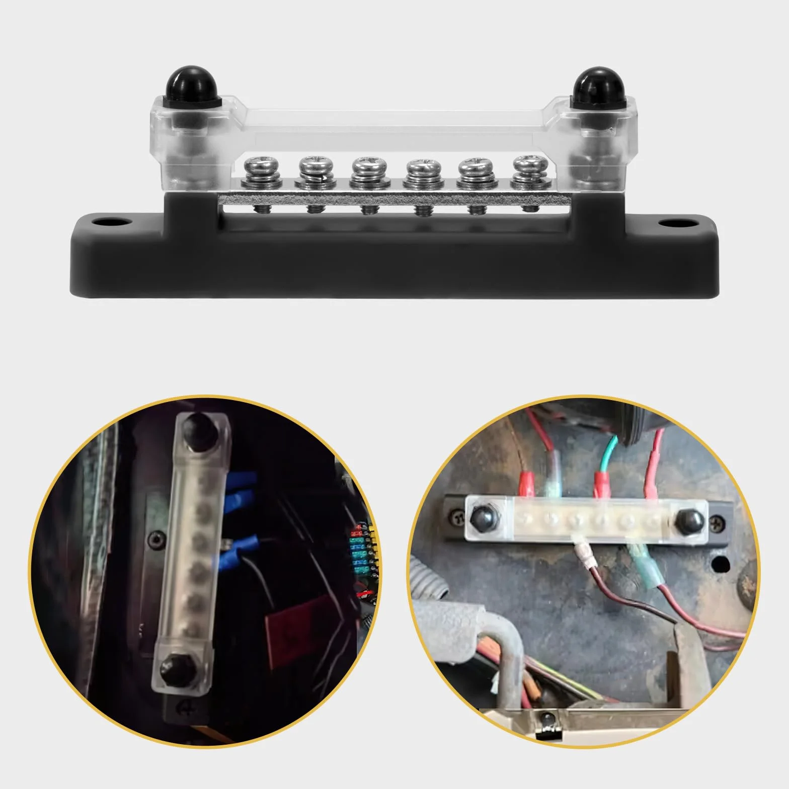 Listwa rozdzielcza zasilania 12 V-48 V DC BusBar 150A Listwy rozdzielające energię z 6 x M4, śruby zaciskowe do samochodu, ciężarówki, łodzi, czerwony, czarny, 2 sztuki