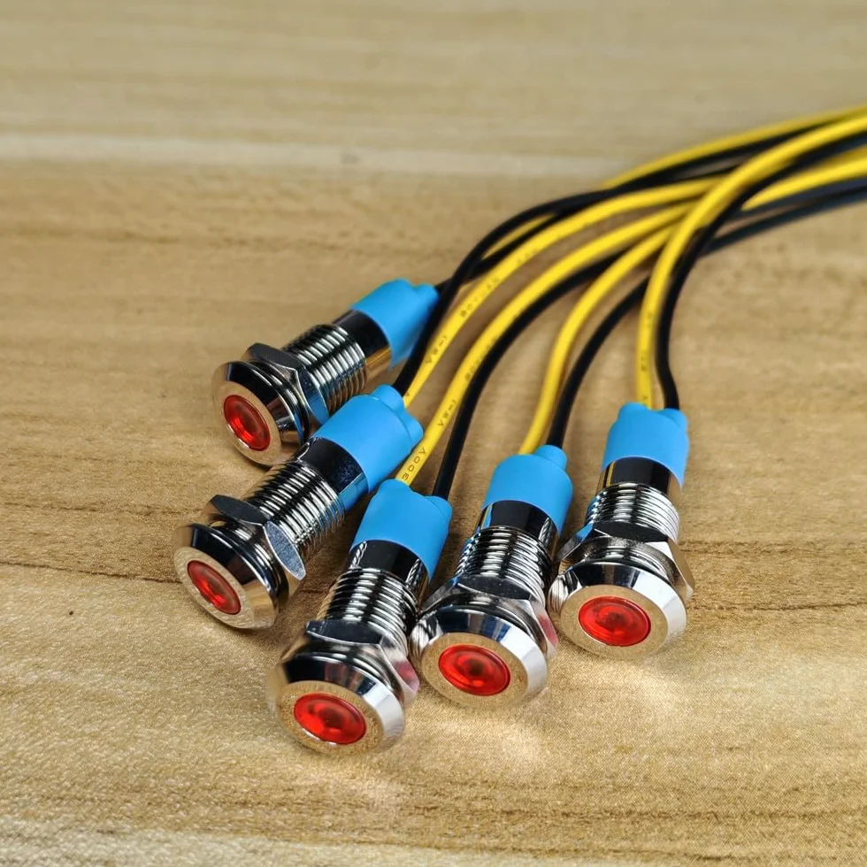 Gebildet Metalowy Wskaźnik Świetlny LED 8mm 230V AC Wodoodporna Lampka Sygnalizacyjna Czerwona 5 Sztuk