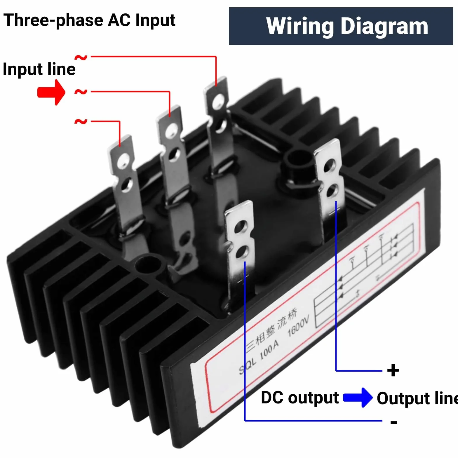 Mostek Prostowniczy, SQL100A 3-fazowy Prostownik, 3-fazowy Prostownik Mostkowy 1600 V Trójfazowy Diodowy Mostek Prostowniczy Prostownik AC na DC Zapasowy Adapter Diody