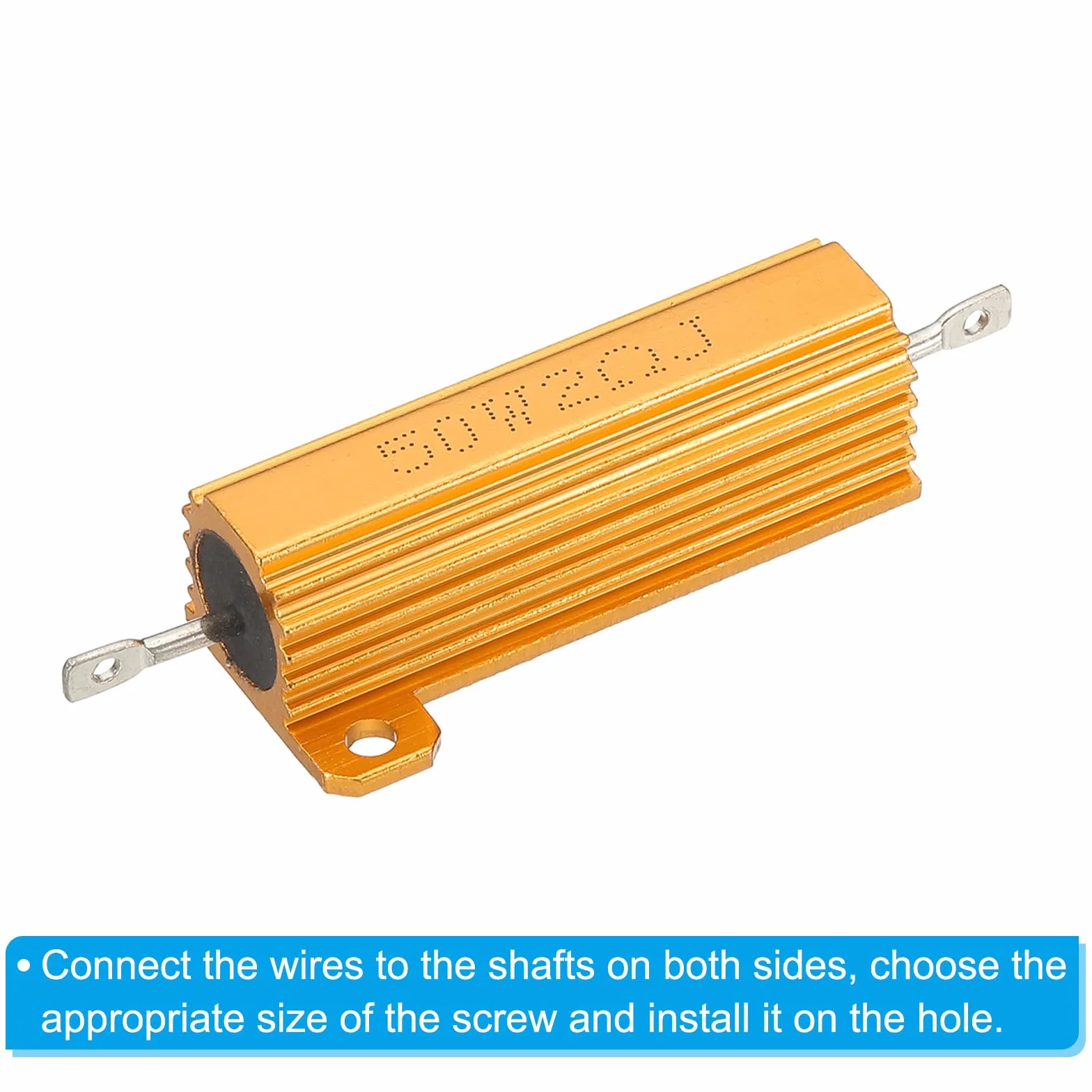 PATIKIL 50 W 2 Ohm Aluminiowy rezystor powłokowy, 5 szt. Aluminiowy rezystor skorupowy Obudowa Obudowa z rezystorami drutowymi owiniętymi śrubami Rezystory mocy 5% tolerancji, złoty