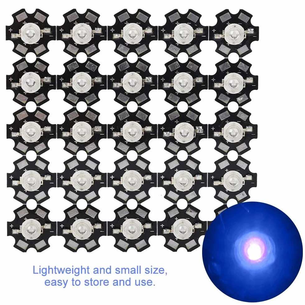 25 sztuk 3W LED ultrafioletowe światło chipowe 395nm-400nm wysokiej mocy UV koraliki diody chipy z aluminiową podstawą