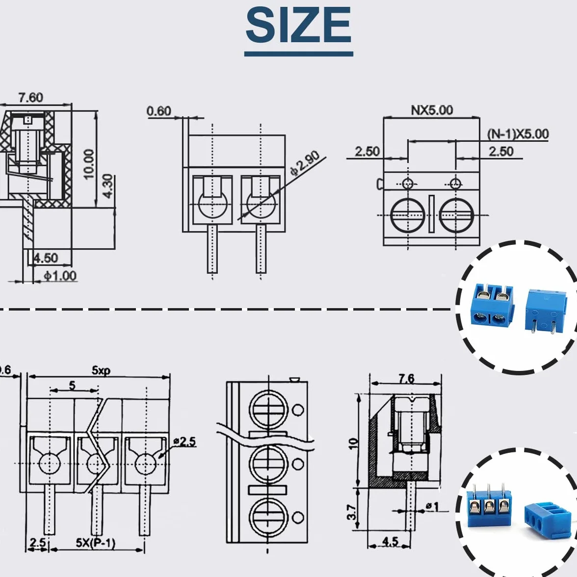 Zacisk śrubowy PCB 5 mm 2-4 piny złączka wtykowa 60 sztuk