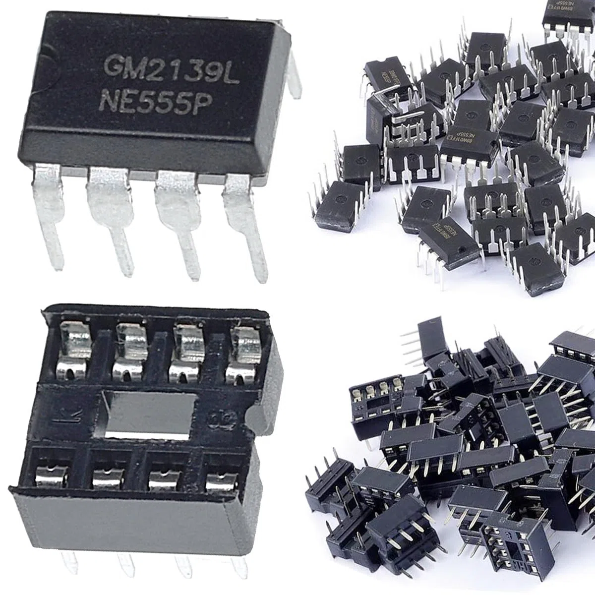 50 sztuk NE555P Precision Timer Single NE555 IC generator impulsów Single Bipolar DIP-8 + 50 sztuk gniazd DIP-C IC do projektów elektronicznych DIY