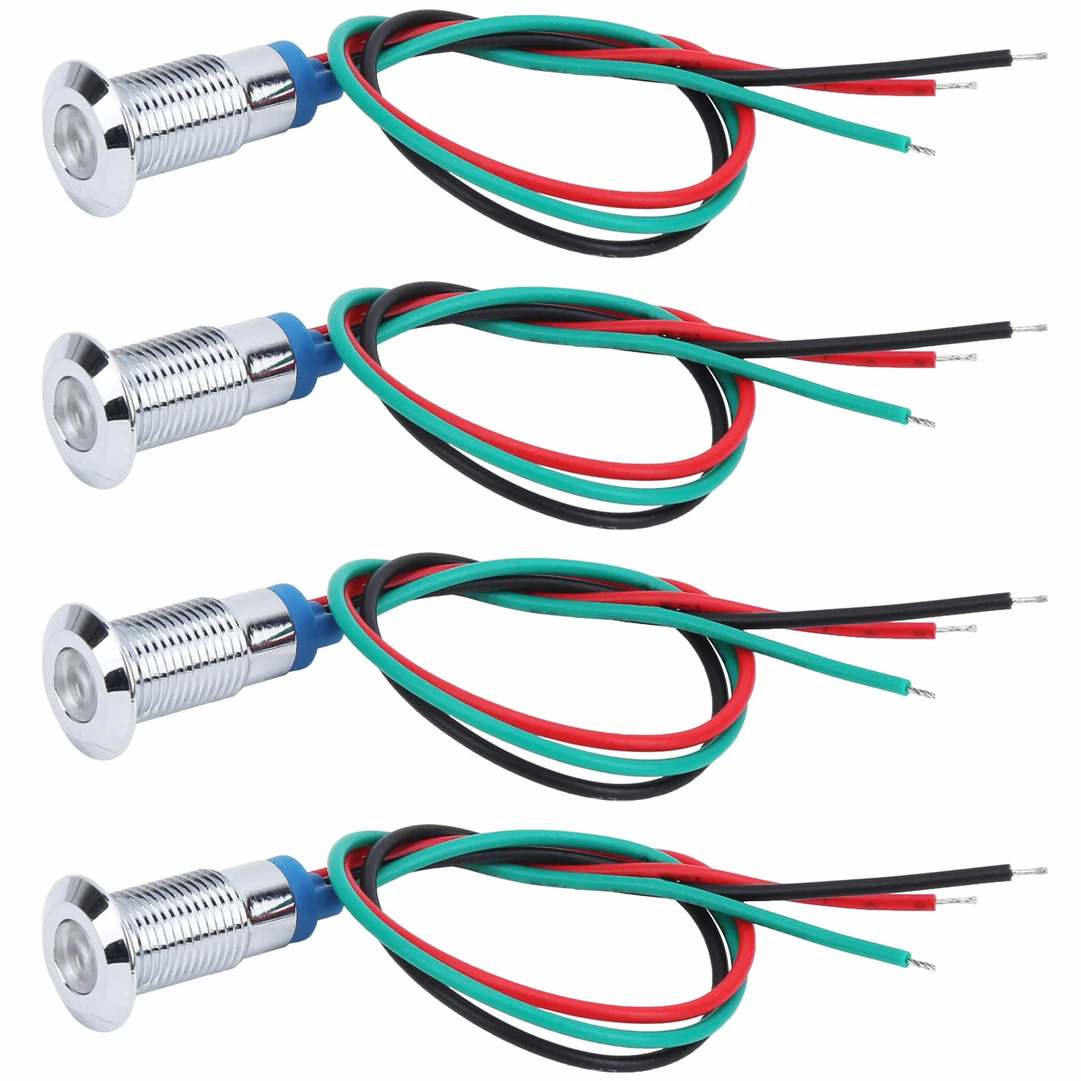 LED Lampka Kontrolna Wodoodporna 2-Kolorowa 8mm 12-24V Metalowa Wspólna Anoda 4 Zestawy dla Samochodów i Łodzi Czerwony Zielony