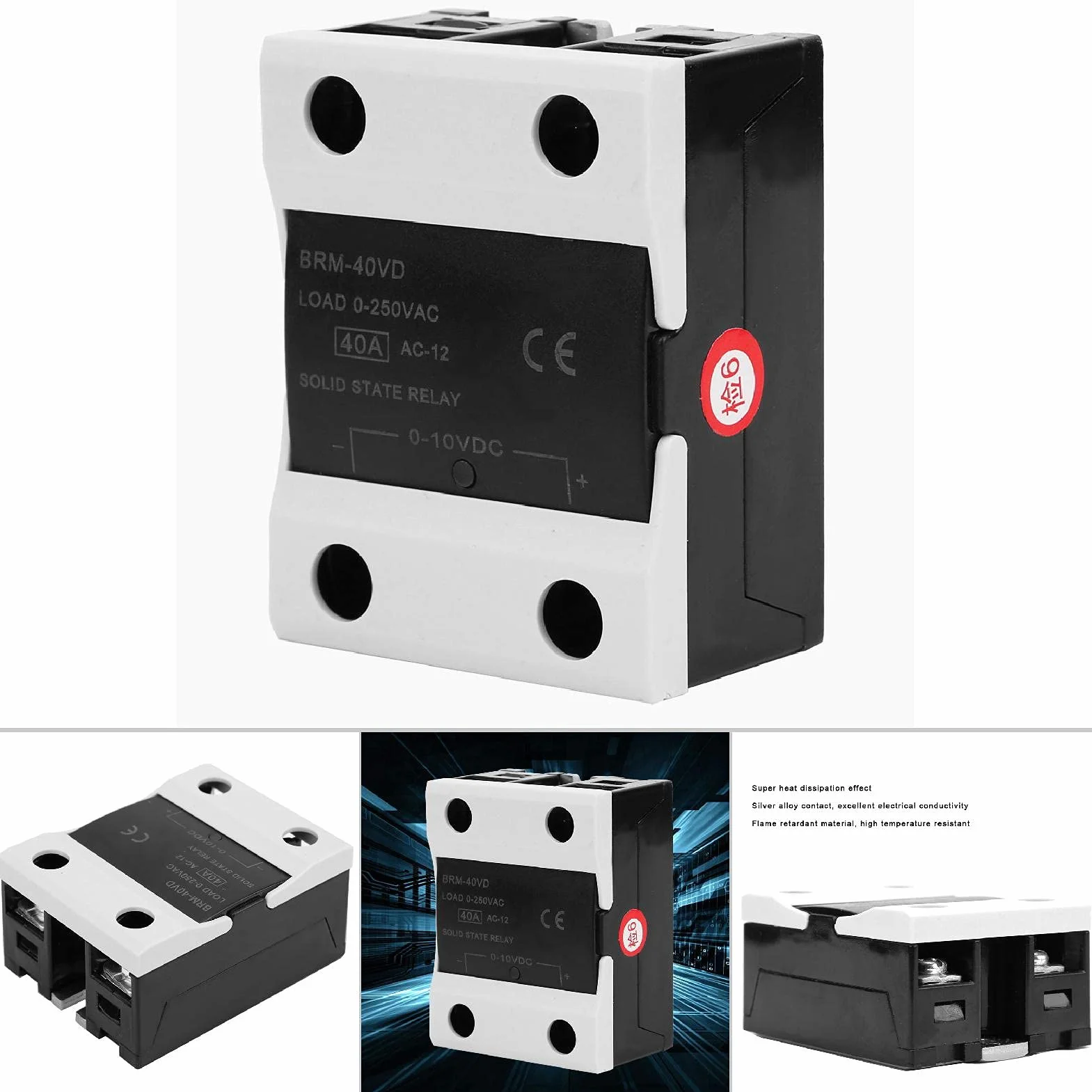 Solid State Relay SSR Jednofazowy DC na AC Jednofazowy plastikowy przekaźnik pokrywy 40A DC 0 do 10V AC 0 do 250V
