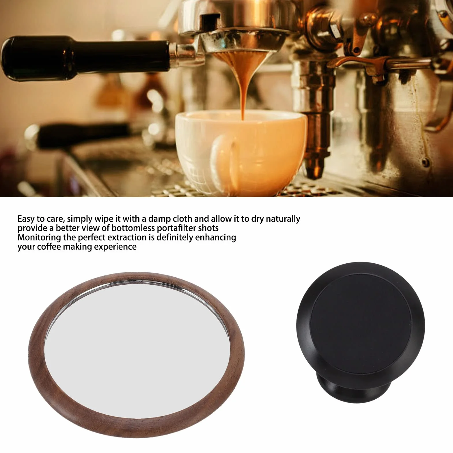 Espresso Mirror Obrót 360 Stopni Obserwacja Natężenia Przepływu Kawy Średnica 2,4 Cala Czarna Podstawa
