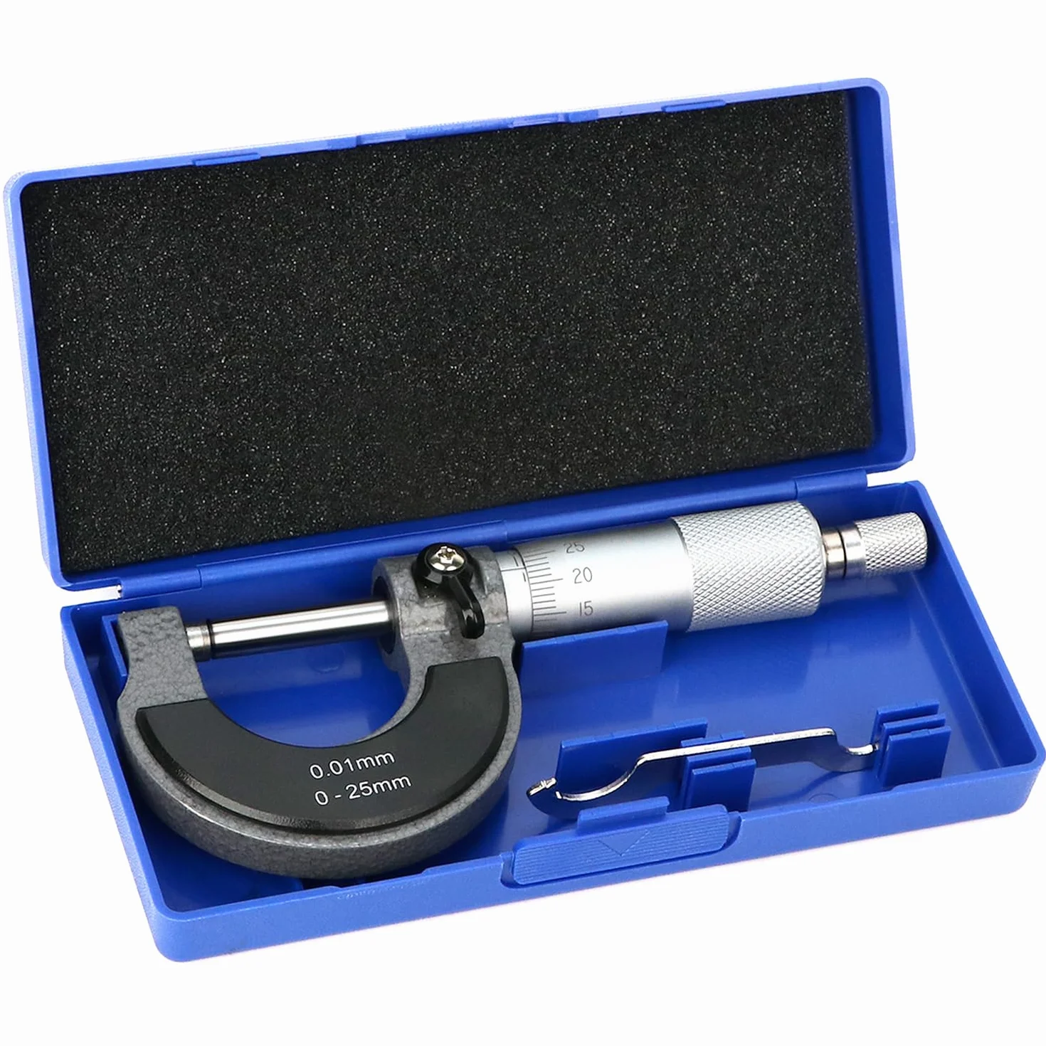 QWORK® Rozmiar śruby zewnętrznej, mikrometr, bardzo dokładny pomiar 0-25 mm, rozdzielczość 0,01 mm