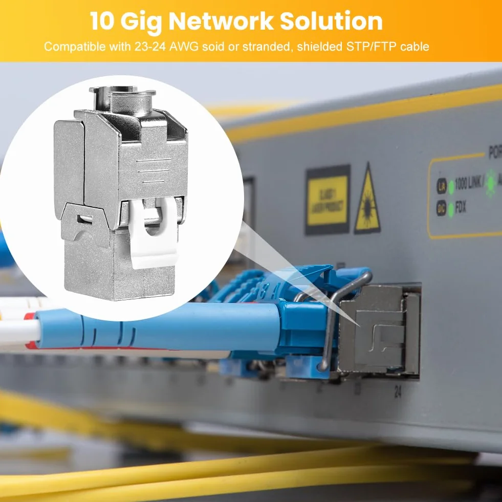 4 sztuki CAT 7 Keystone RJ45 moduł gniazdo do kabla LAN 10 Gbit/s do 1000 MHz AWG 22-25 beznarzędziowe LSA w pełni ekranowane gniazdo montażowe STP RJ45 zacisk tnący pasuje do gniazda sieciowego i