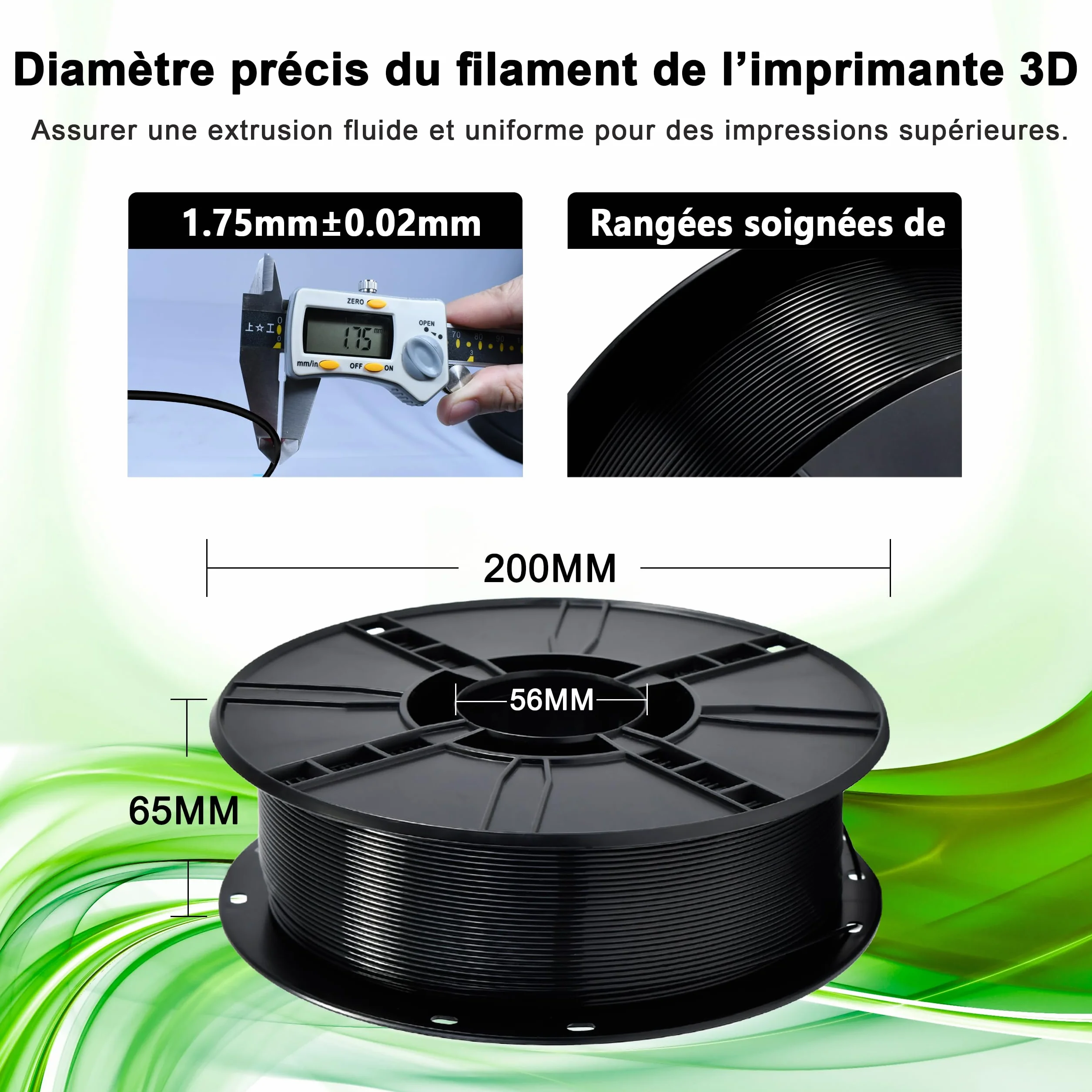 iBOSS PLA+Filament 1,75mm, czysta czerń, filament drukarki 3D PLA PLUS, dokładność wymiarowa +/-0,02mm, kołowrotek 1 kg (2,2 funta), odpowiedni dla większości drukarek