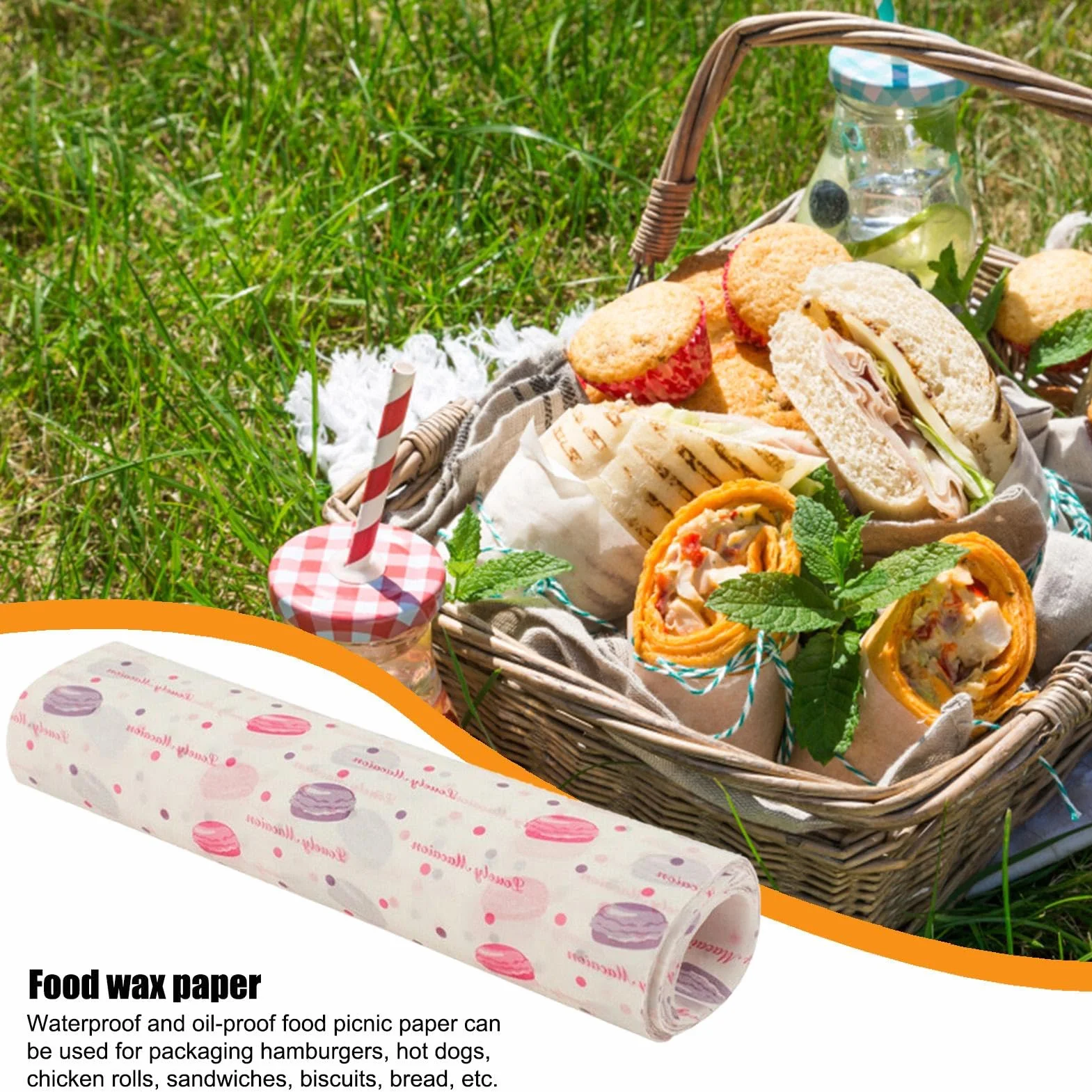 Rolki papieru woskowego do żywności, 50 arkuszy papieru woskowego, do restauracji, kościołów, stoisk koncesyjnych, szkolnych karnawałów, targów