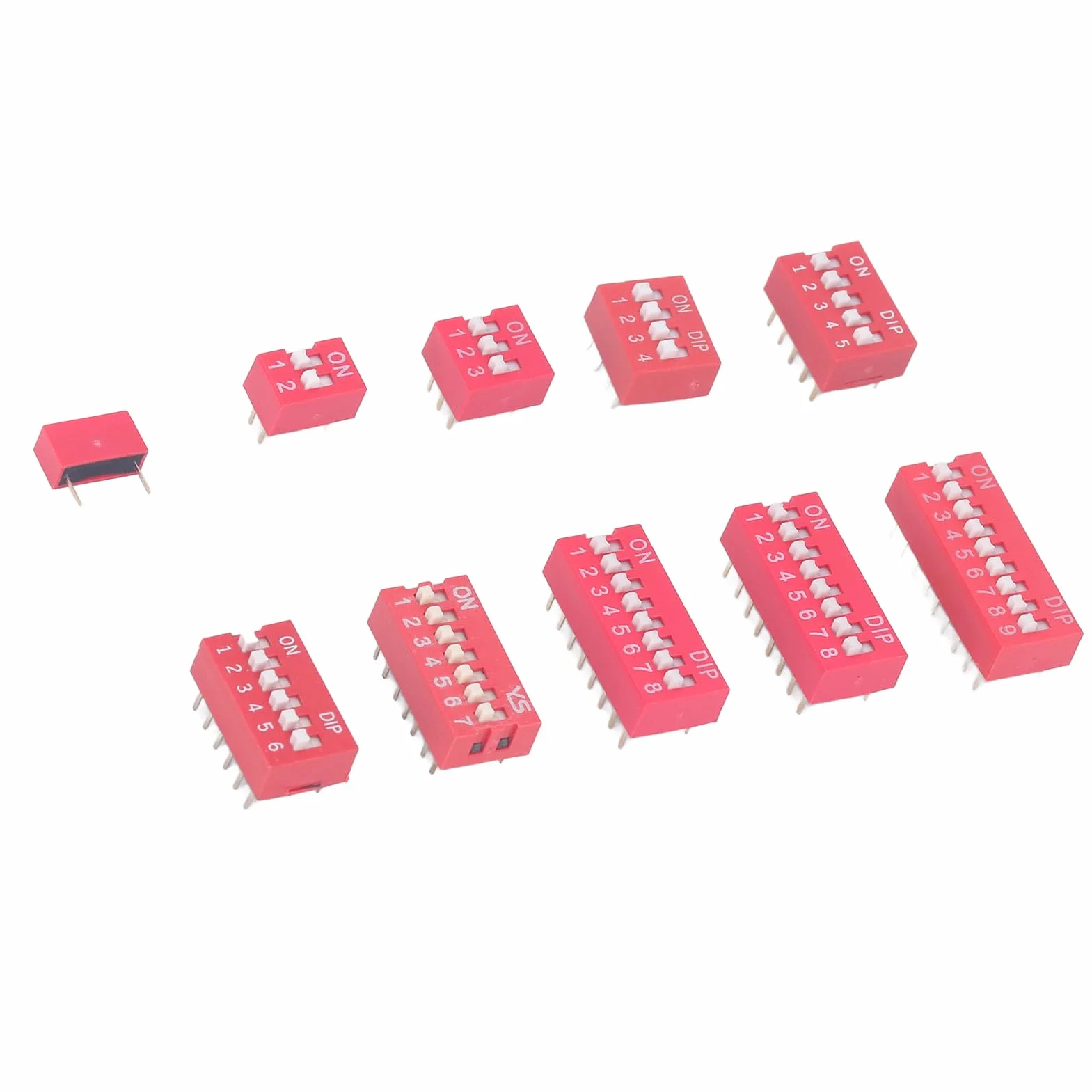 45 Sztuk Przełącznik Dip Różne Zestawy 2.54mm PCB do Montażu na Off Dip Przełącznik DIL Typ Suwaka Czerwony Przełącznik Dwupozycyjny do Obwodów Breadboards