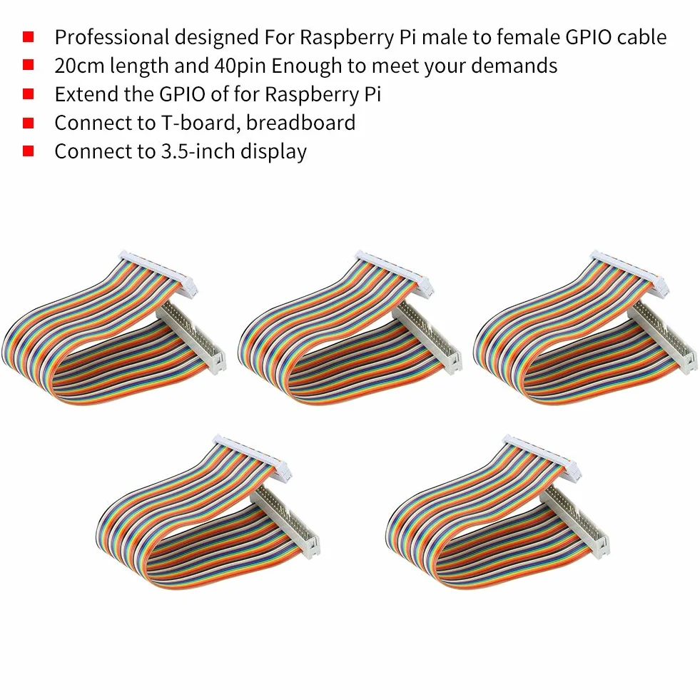 Kabel GPIO 40-pinowy męski na żeński płaski taśmowy 5 sztuk