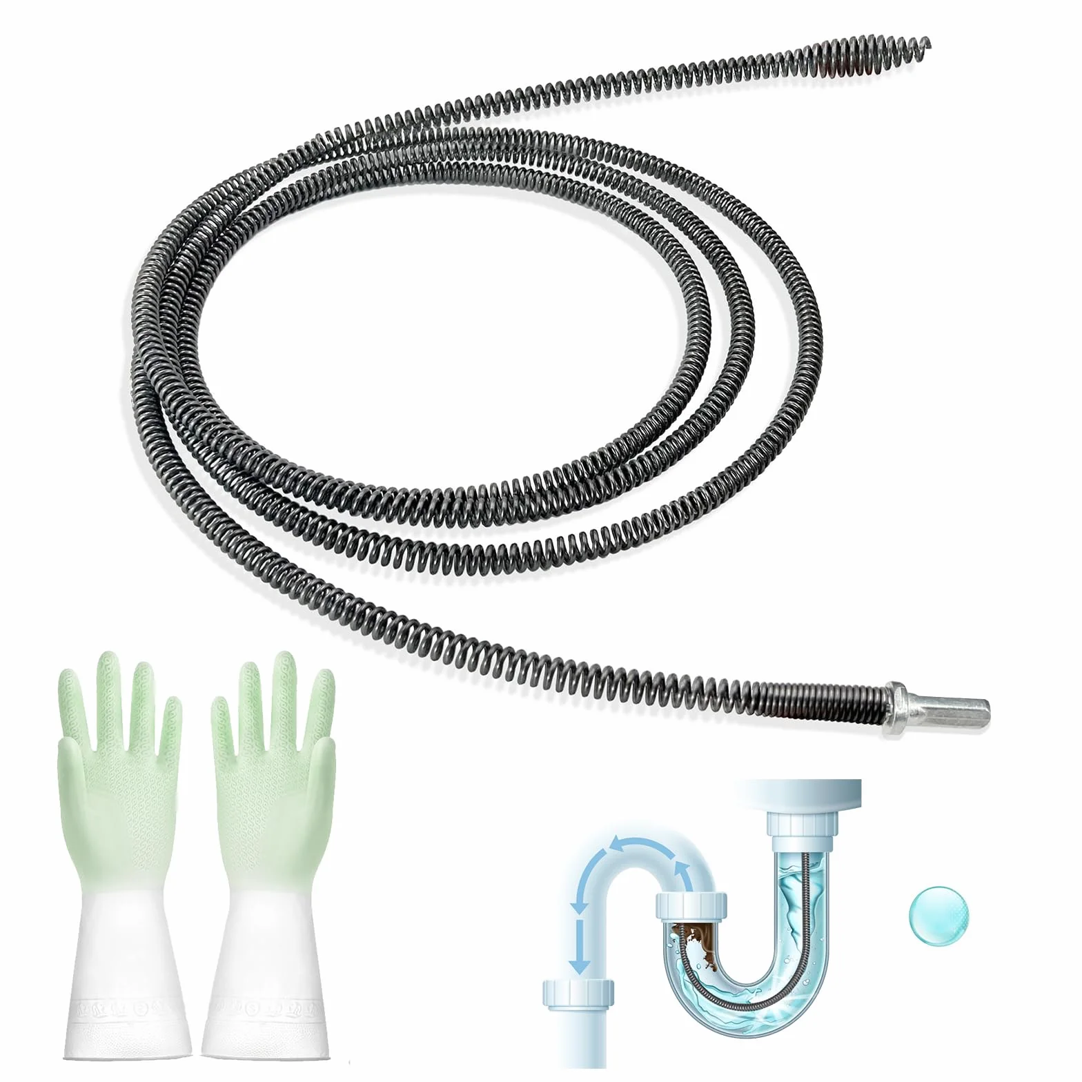Spirala do czyszczenia rur Oczyszczacz odpływów 10 mm x 4 m Spirala Odpływ Czyszczenie rur z nakładką wiertniczą i rękawicami Uniwersalna Spirala odpływowa do uporczywych zatorów