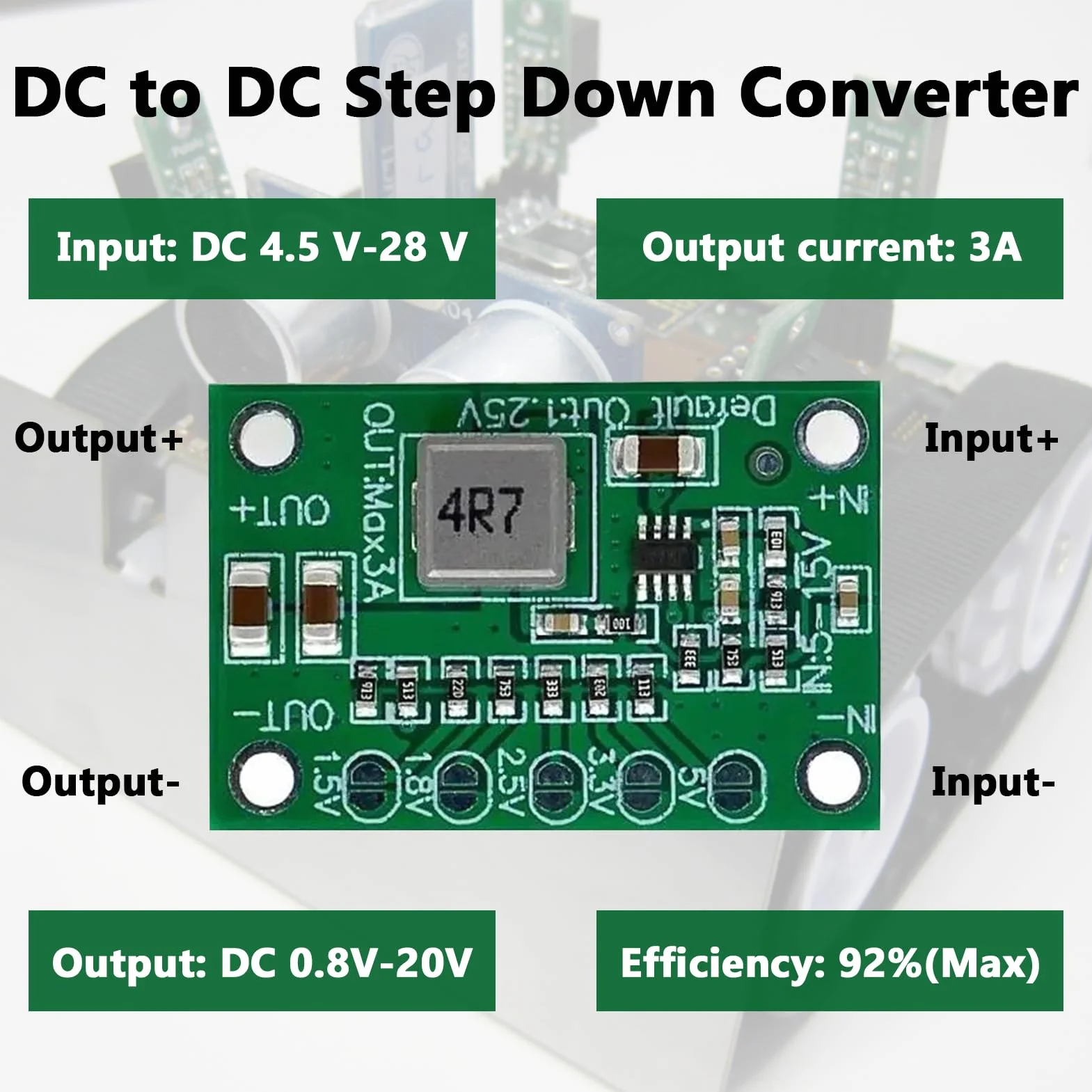 DC-DC Step Down Converter, 5 sztuk 5 V-15 V do 1,25 V/1,5 V/1,8 V/2,5 V/3,3 V/5 V, prąd wyjściowy 3 A, regulator napięcia Buck, konwerter Buck Converter do zastosowania w drukarkach 3D, zegarkach