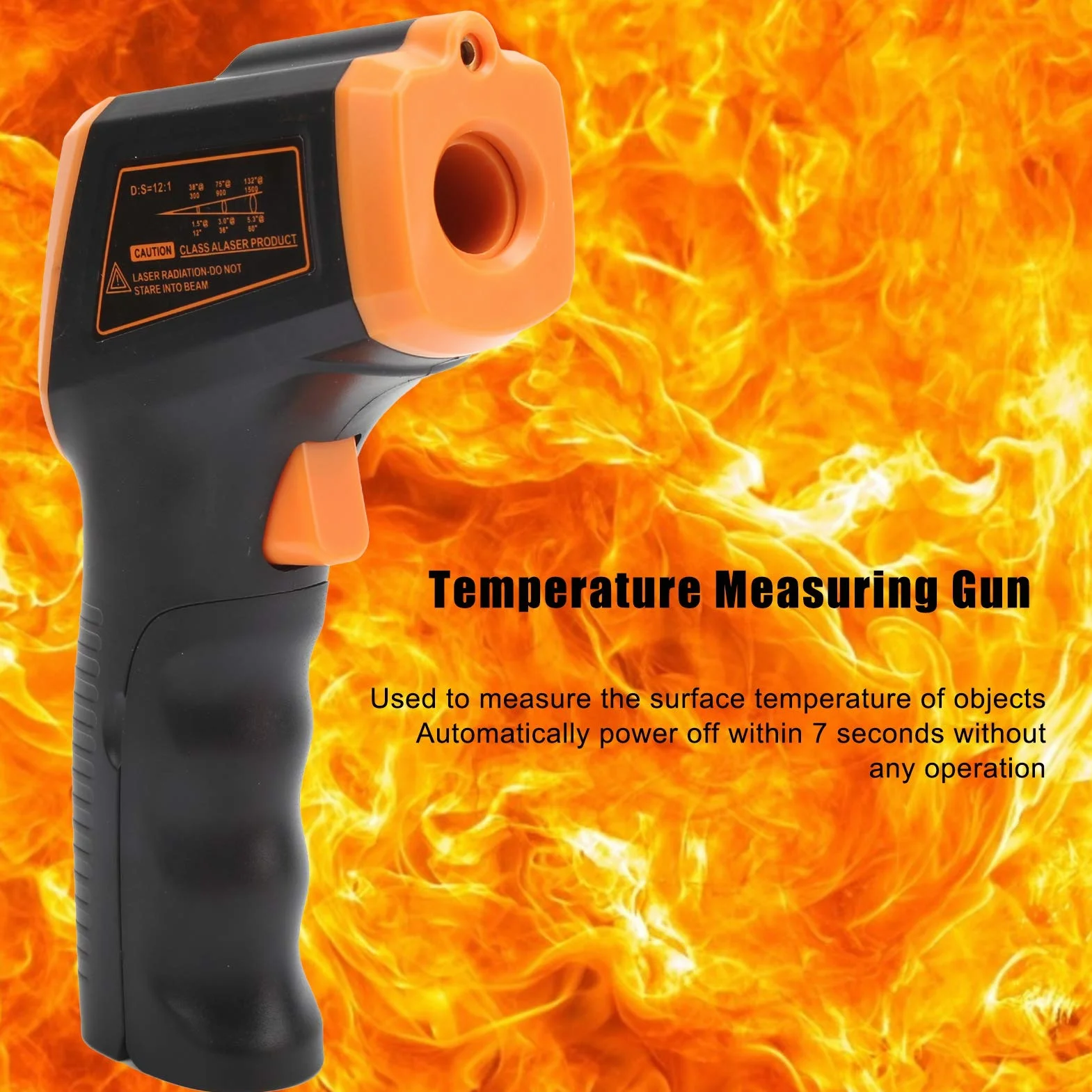 Termometr na podczerwień, -50 ℃ do 600 ℃ Bezkontaktowy Cyfrowy Pistolet do Pomiaru Temperatury z Wyświetlaczem LCD,Pistolet z Termometrem na podczerwień do Gotowania,Pieca do Pizzy (Pomarańczowy)