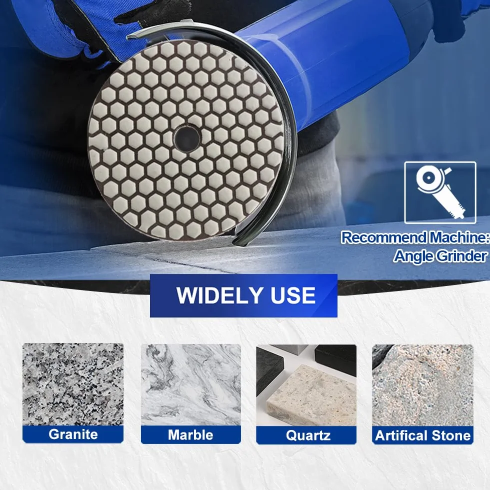 SHDIATOOL Suche diamentowe podkładki polerskie - 8 sztuk ziarnistość 400 100 mm zestaw do polerowania granitu, marmuru, sztucznego kamienia, kwarcu do szlifierek kątowych
