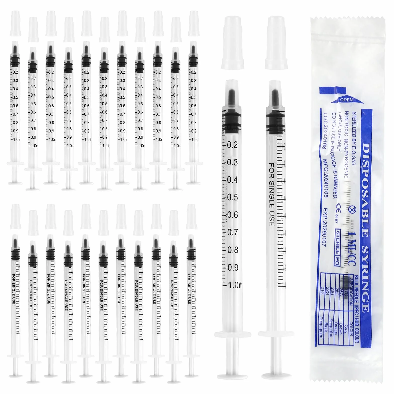 100 sztuk strzykawek 1 ml, strzykawki z siarą bez igły, jednorazowe strzykawki z nasadką, pojedynczo zapakowane strzykawki 1 ml, sterylne do laboratoriów naukowych, karmienia zwierząt