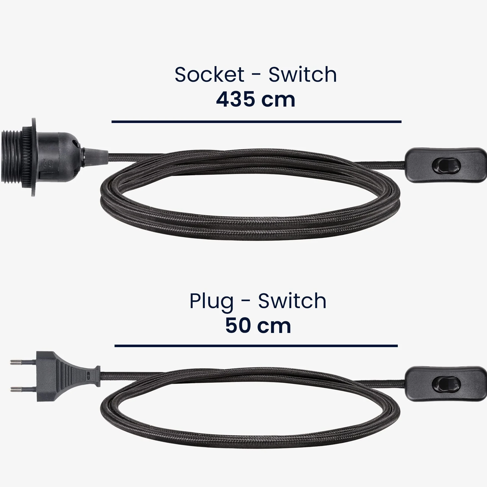 kwmobile Oprawa lampa E27 z przełącznikiem - kabel tekstylny 5 m - oprawka E27 przewód zasilający z pierścieniem śrubowym przełącznik - zawieszenie lampa, czarny
