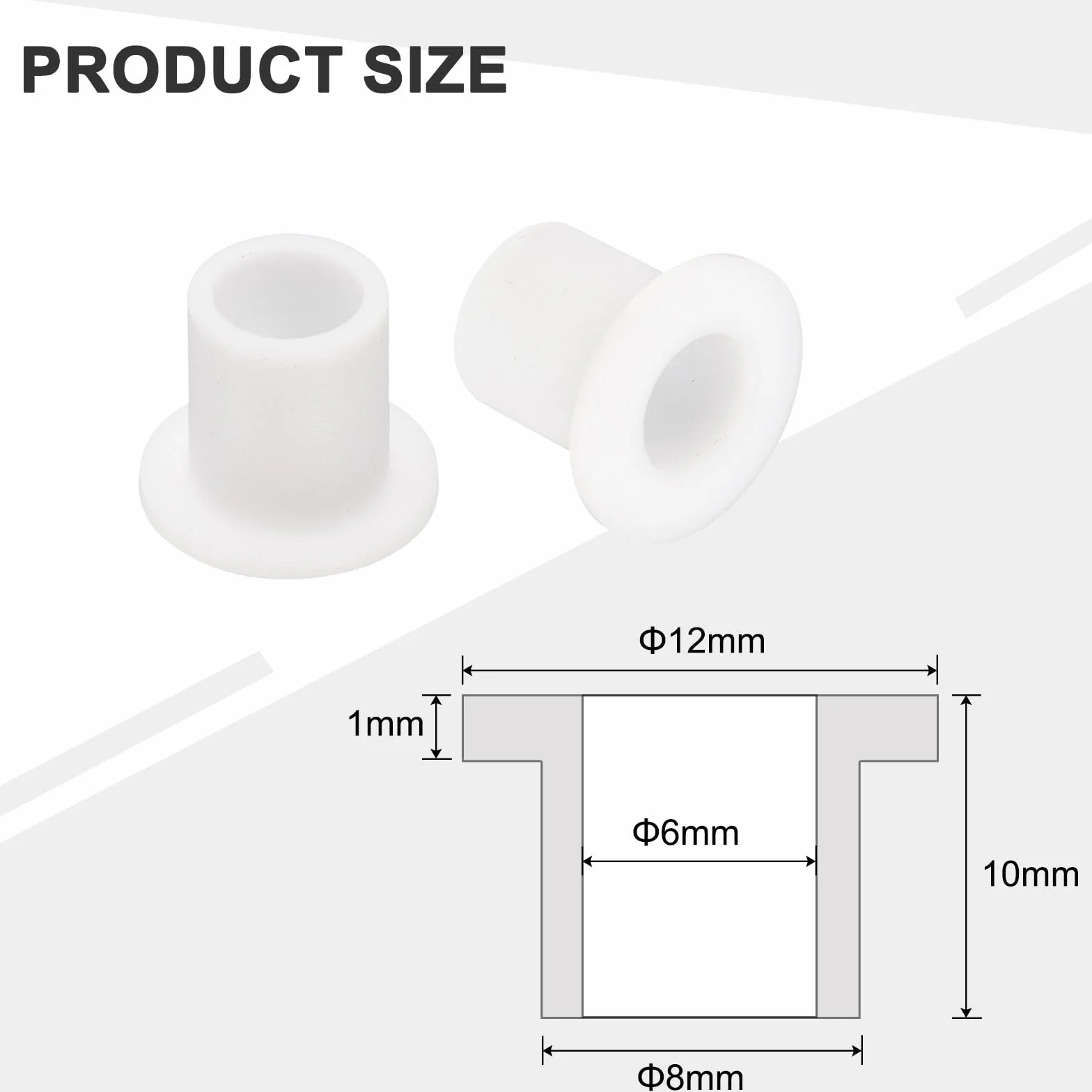 QUARKZMAN 12 sztuk tulejek kołnierzowych z tworzywa sztucznego ID 6 mm x OD 8 mm x długość 10 mm tuleje nylonowe, białe