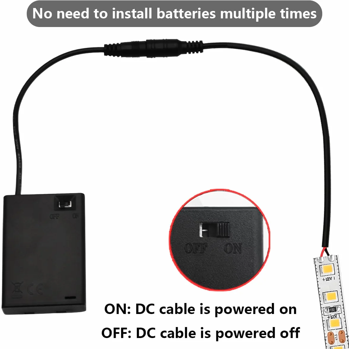 Uchwyt na baterie 3x AA przełącznik pokrywa pojemnik 4,5V zacisk DC męski kabel żeński 0,3m zestaw 3 sztuki kompatybilne taśmy LED DIY