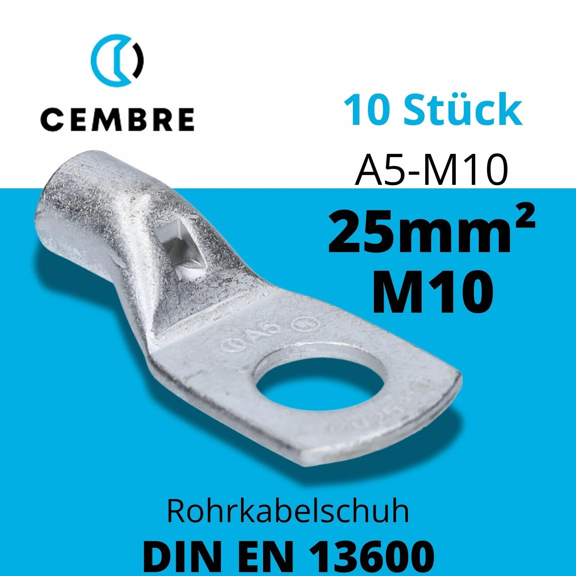 Cembre A5-M10 końcówka kablowa 25 mm² M10 nieizolowana miedź ocynkowana 10 sztuk