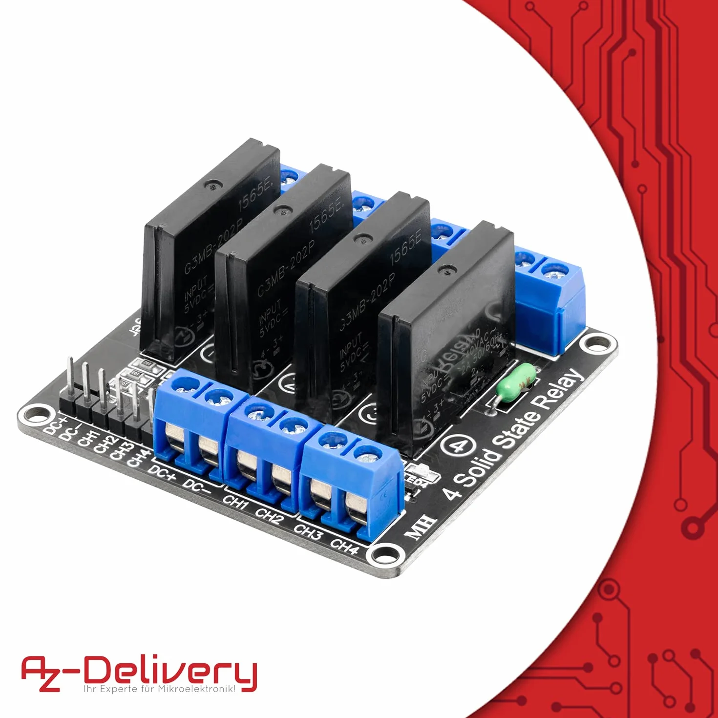 AZDelivery 4-kanałowy moduł przekaźnika 5 V DC Solid State Relais Low Level Trigger Power Switch Relais Board kompatybilny z Arduino i Raspberry Pi