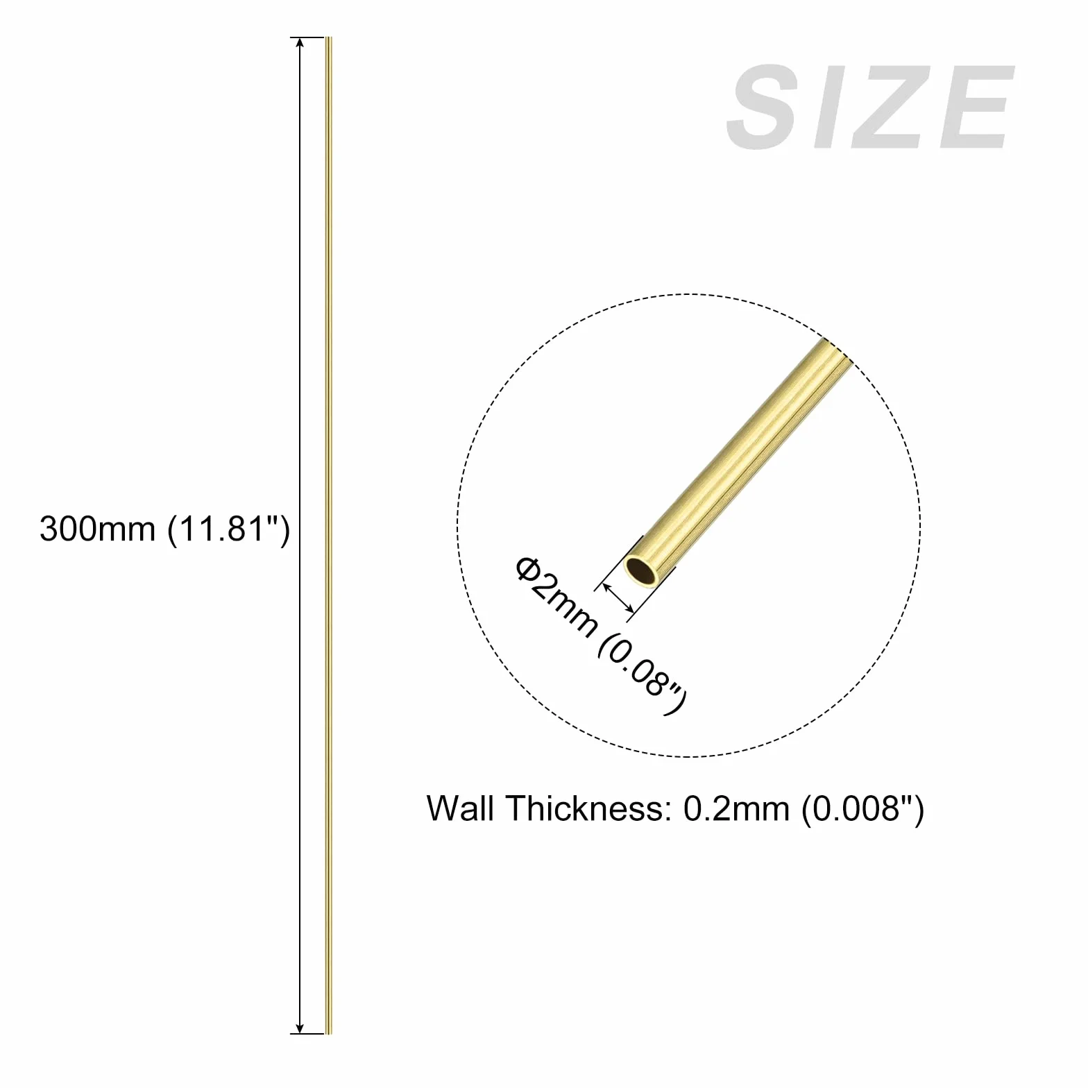 METALLIXITY Mosiądz Rura (2mm OD x 0.2mm Ściana T x 300mm L) 4 sztuk Prosto Rury - dla Domu Wystrój Maszyny DIY Rzemiosło