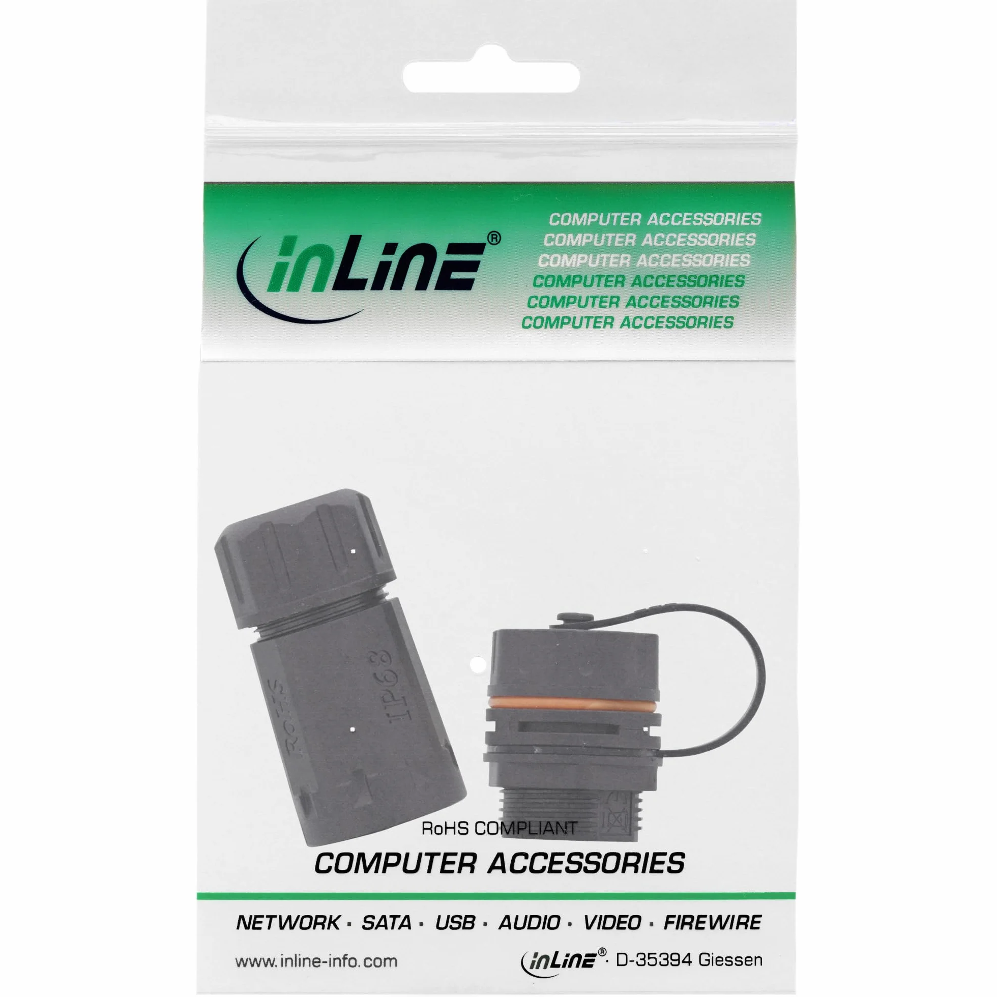 InLine Łącznik kabla krosowego RJ45 Cat.6A IP68, wodoszczelny, nadaje się do użytku na zewnątrz, kompatybilny z kablem sieciowym 3-8 mm, połączenie przemysłowe, 69990T