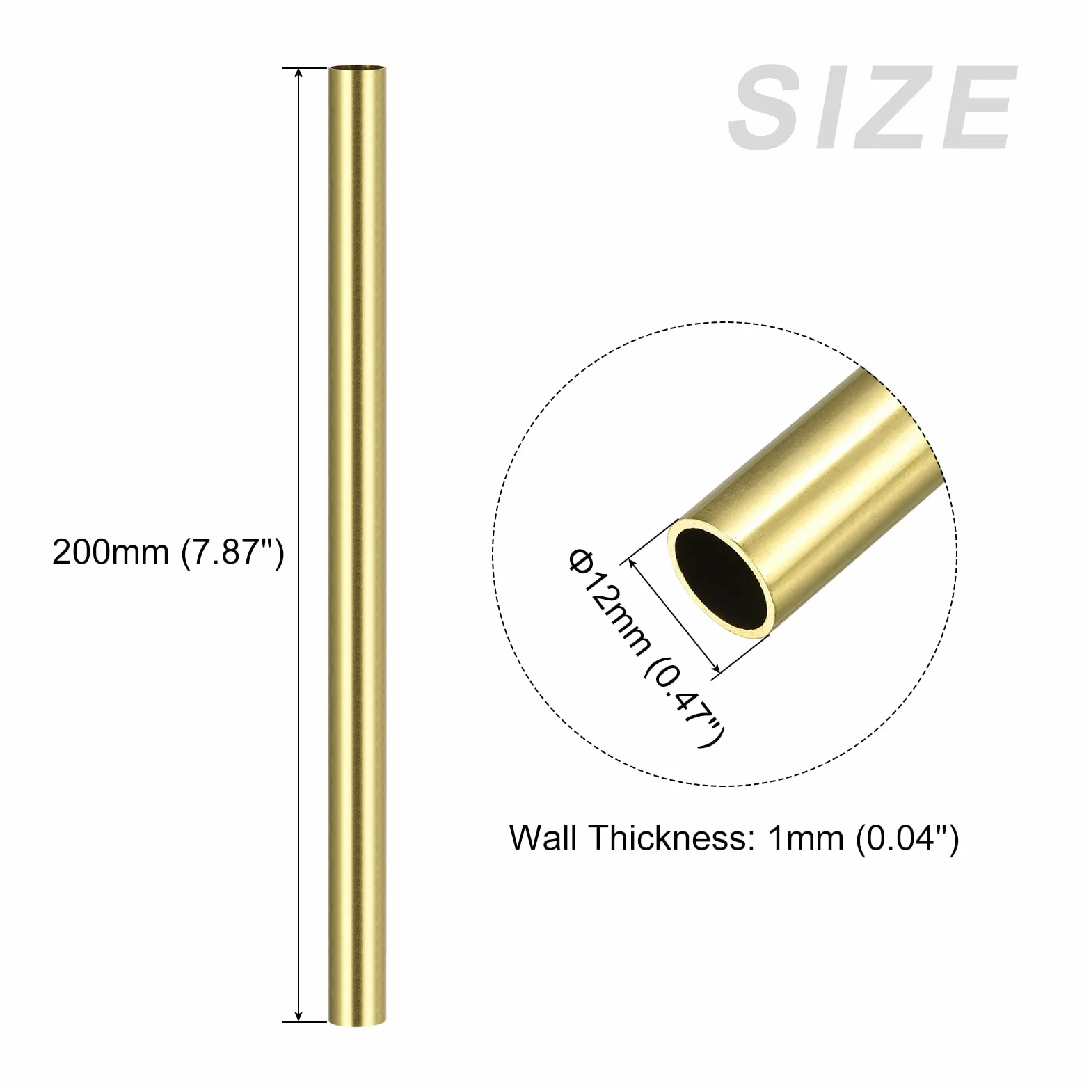 METALLIXITY Mosiężna rura (12 mm AD x 1 mm ściana gł. x 200 mm dł.), 2 szt. węży prostych – do domu, urządzeń, majsterkowania, rzemiosła artystycznego