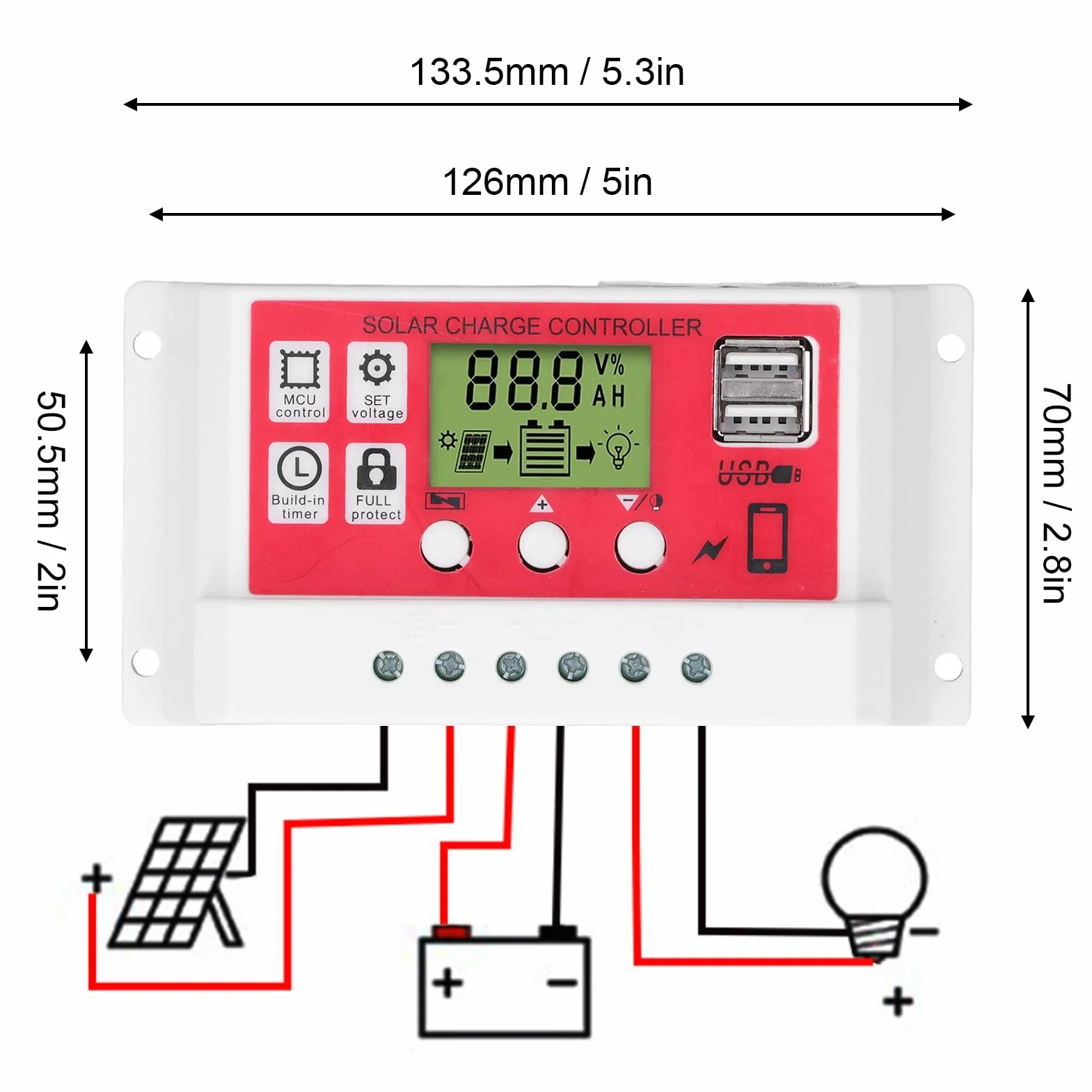 Kontroler akumulatora fotowoltaicznego, wysoka wydajność, inteligentny, 3-fazowy regulator obwodu PWM, regulator ładowania słonecznego 12 V/24 V do systemu zasilania (10 A)