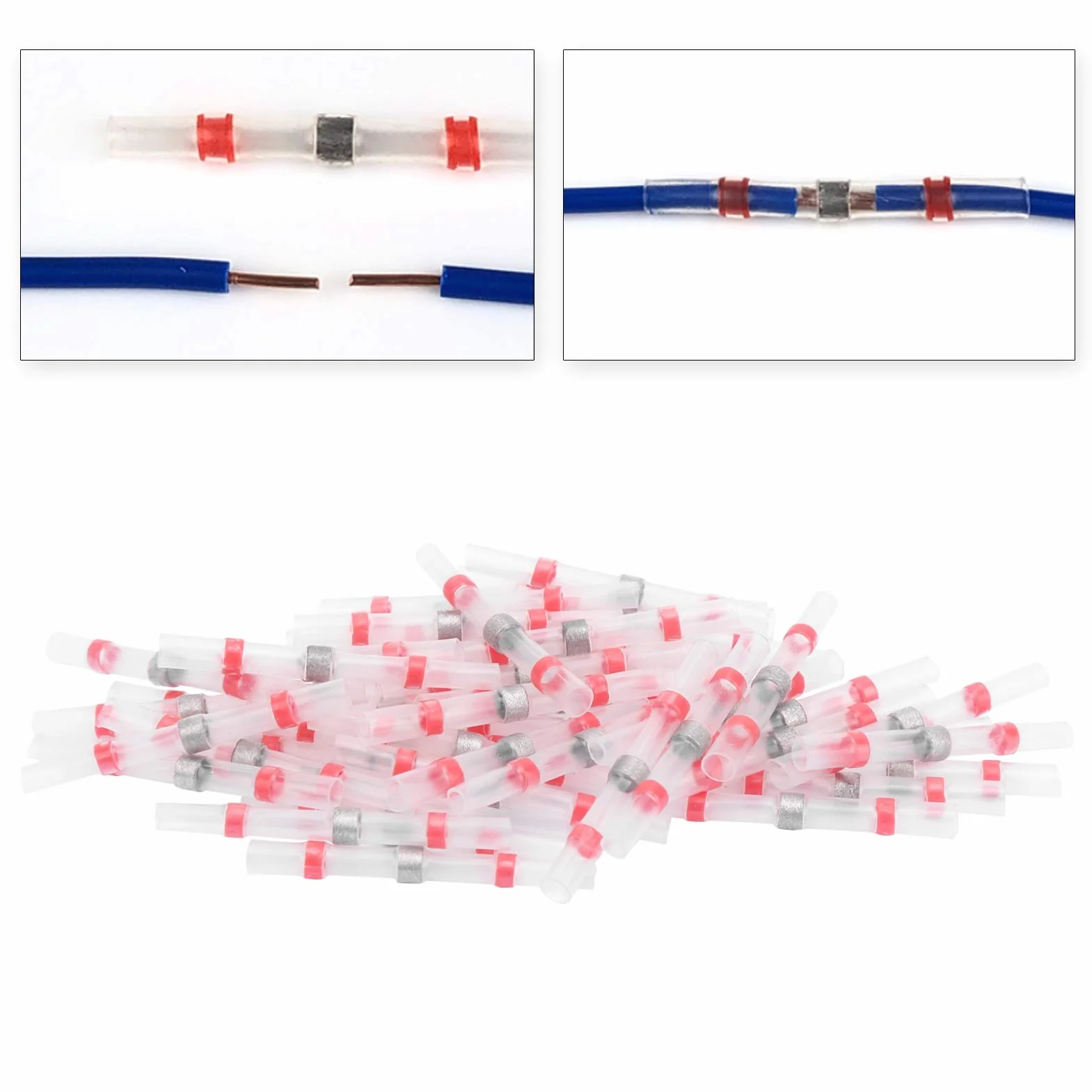 Eujgoov 50Pcs Solder Seal Wire Connector Kit SST?S21 Waterproof Butt Terminals Heat Shrink Sleeve Connector