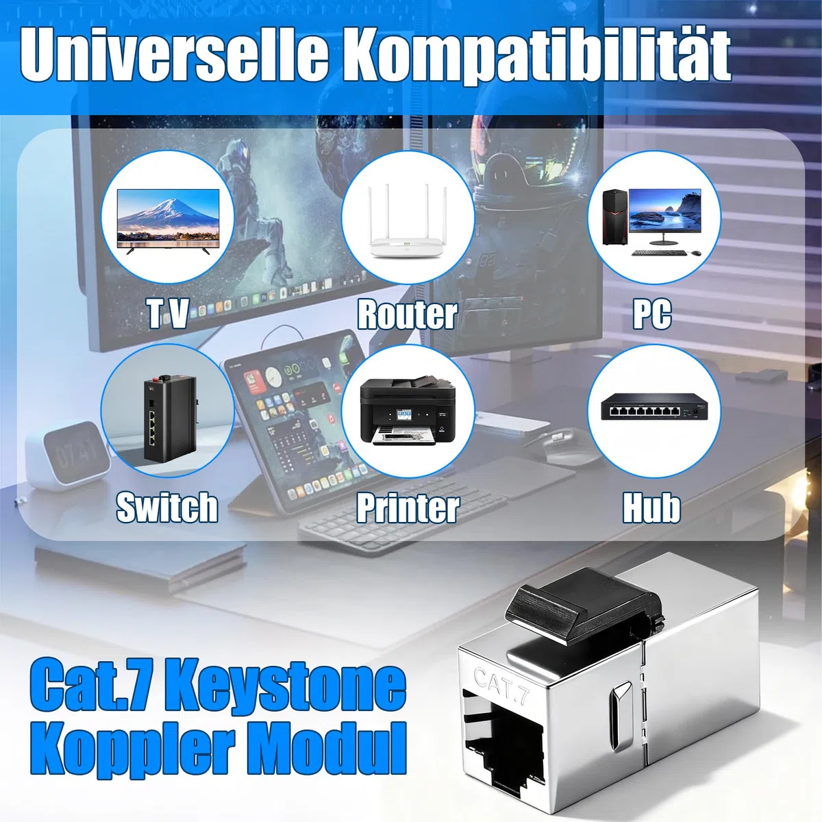 Joycabin 4 sztuki 10 Gbps CAT 7 Keystone moduł RJ45 ekranowany sprzęgło gniazdo łącznik do RJ45 kabel krosowy 10 Gbps LAN DSL Ethernet i może być używany jako Keystone