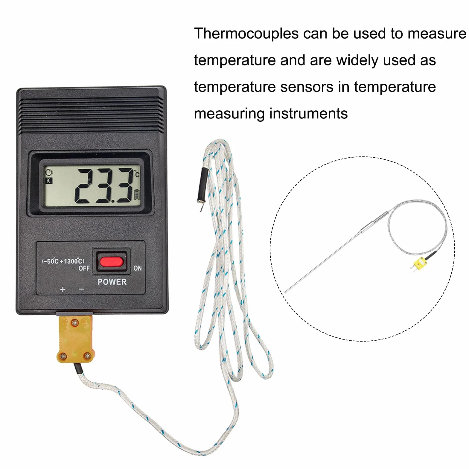 QUARKZMAN Termopara typu K ze złączem, sonda czujnika temperatury -50 do 1100 °C (-58 do 2012 °F) ze stali nierdzewnej, kabel 4 x 150 mm 3,3 ft