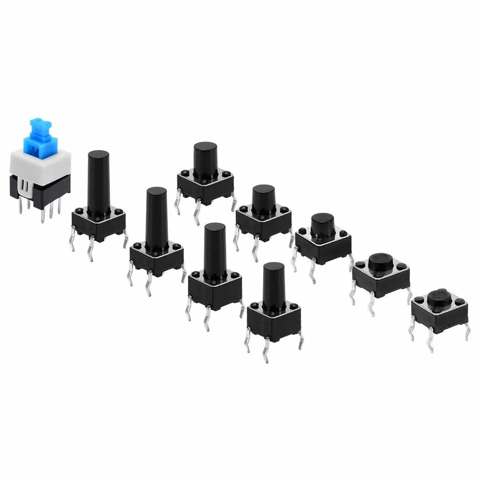 HUAYAO 200 sztuk 10 wartościowych włączników taktycznych, przełącznik przyciskowy, przycisk Micro Tactile Switch Micro Momentary Tact Set (4 pin 6 x 6 mm 7 x 7 mm)