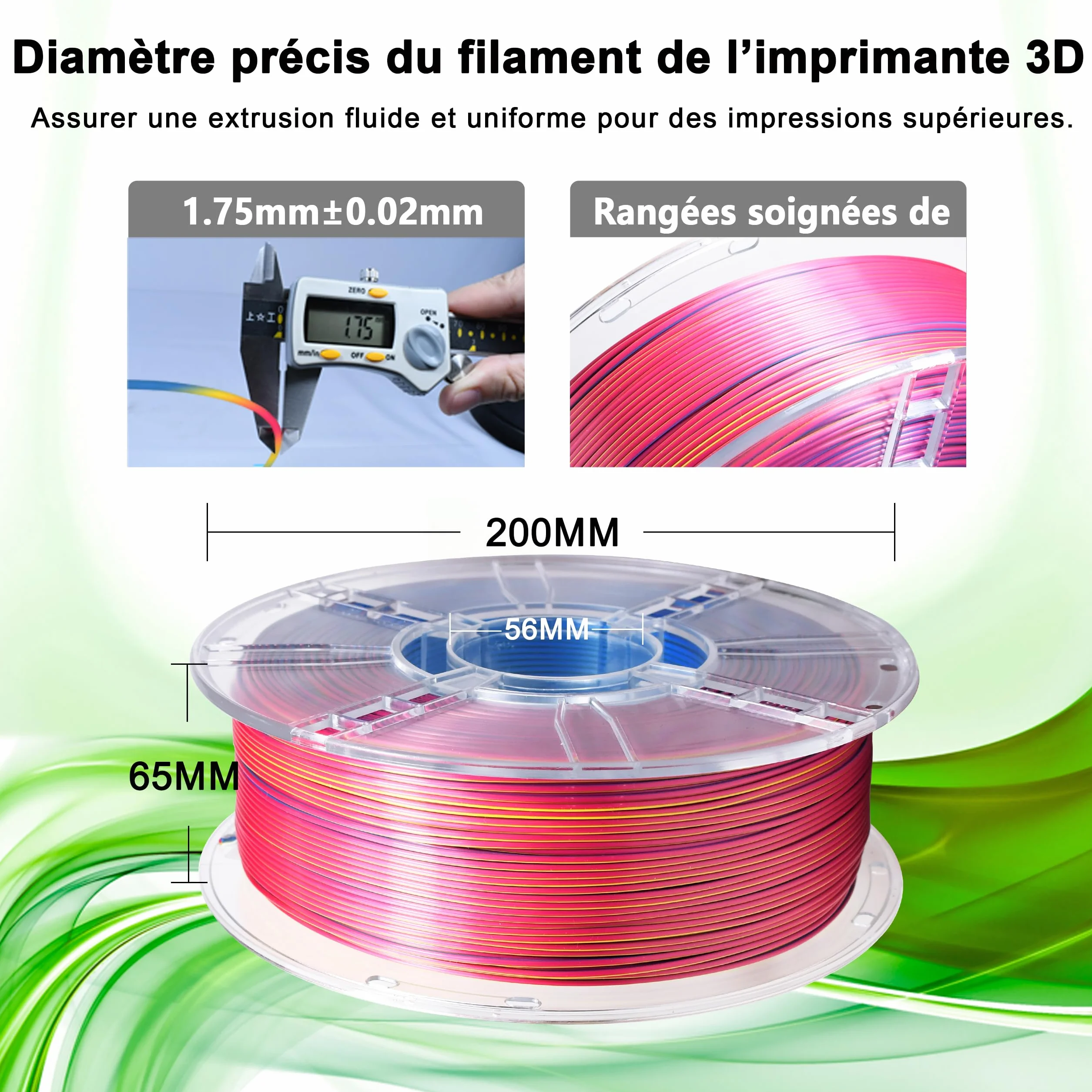 iBOSS Jedwabny PLA+ filament 1,75 mm trójkolorowy lśniący połysk do drukarek 3D FDM szpula 1 kg Jedwabny Czerwony-Żółty-Niebieski
