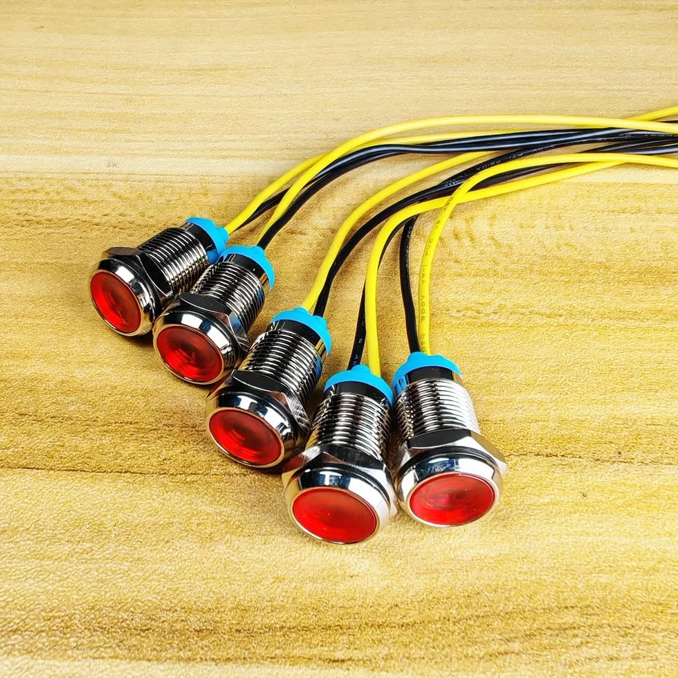 Gebildet 5 Sztuk 10mm 230V Ac Led Metalowy Wskaźnik Świetlny Wodoodporna Lampka Sygnalizacyjna (Czerwona)