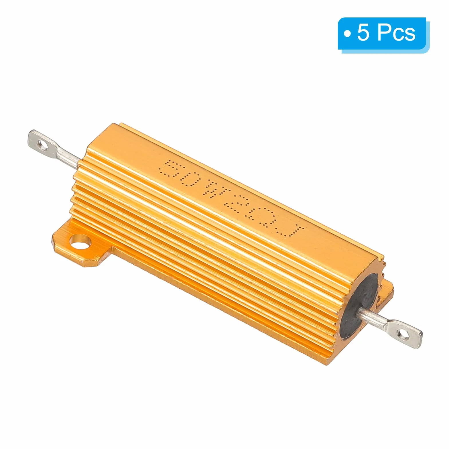 PATIKIL 50 W 2 Ohm Aluminiowy rezystor powłokowy, 5 szt. Aluminiowy rezystor skorupowy Obudowa Obudowa z rezystorami drutowymi owiniętymi śrubami Rezystory mocy 5% tolerancji, złoty