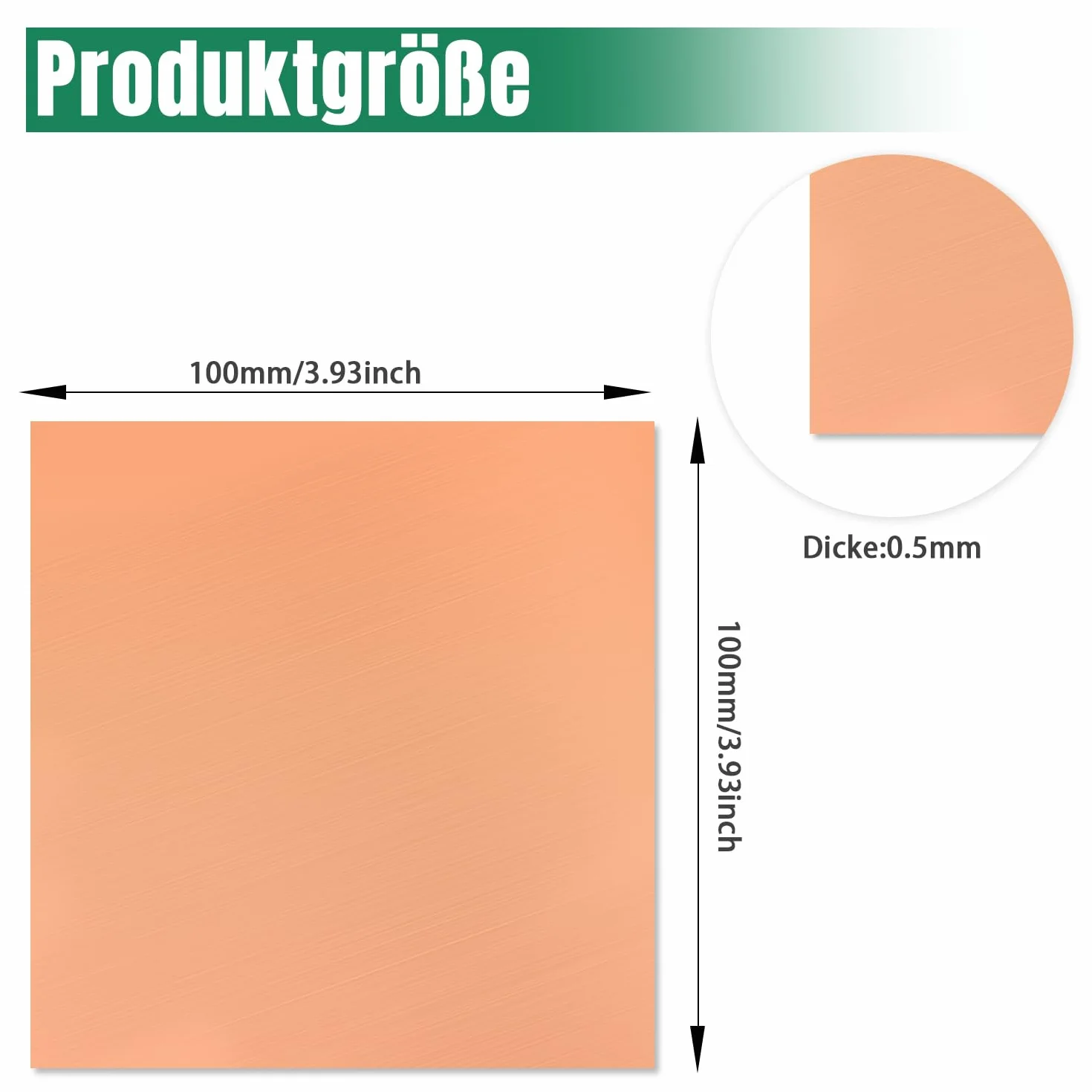 Blacha miedziana, płyta miedziana 100 mm x 100 mm x 0,5 mm, 99,9% czysta płyta miedziana dla majsterkowiczów, biżuterii, elektryki, naprawy, przemysłu (2 sztuki)