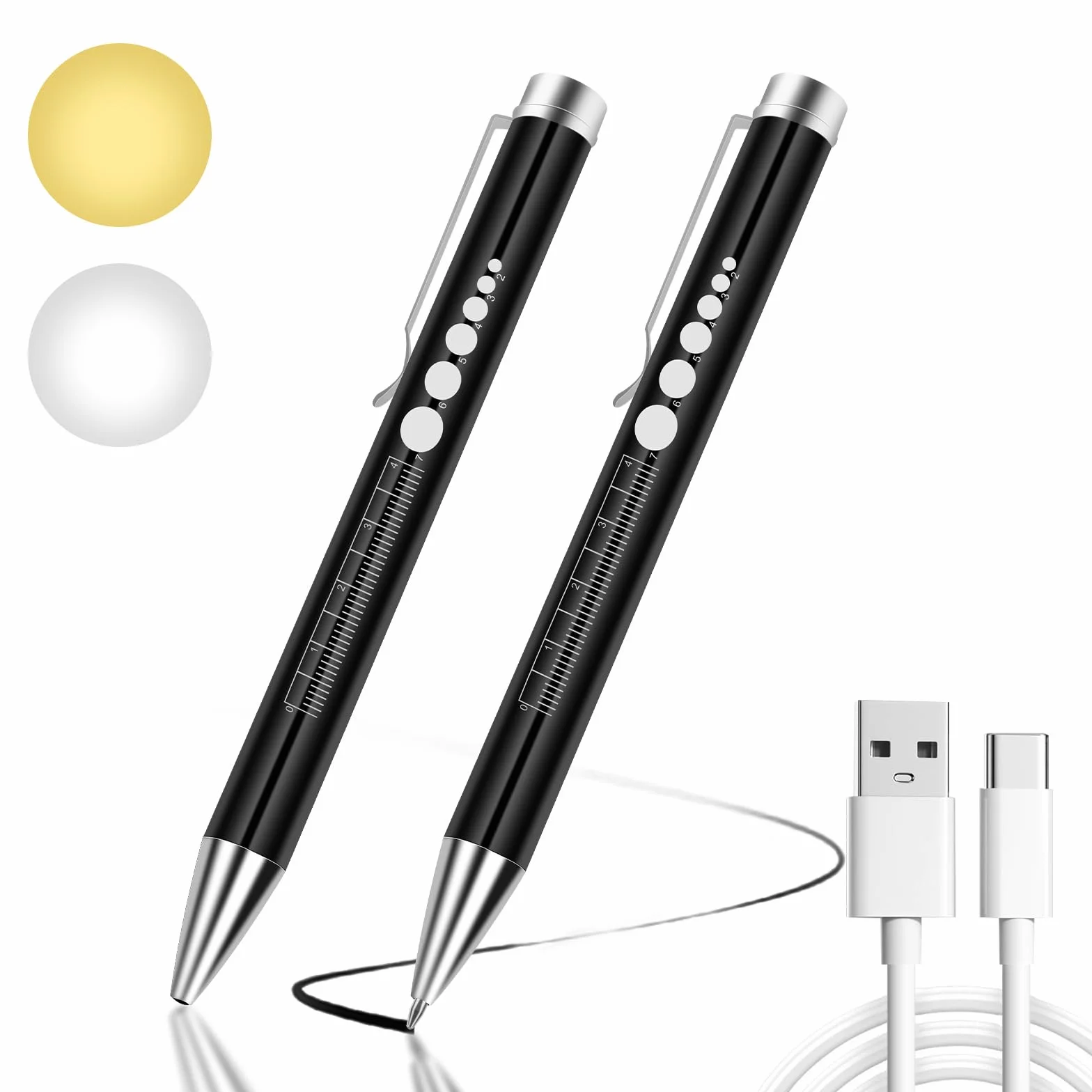 Flintronic 2 sztuki medyczna latarka diagnostyczna LED z miernikiem źrenicy, ładowanie Type-C