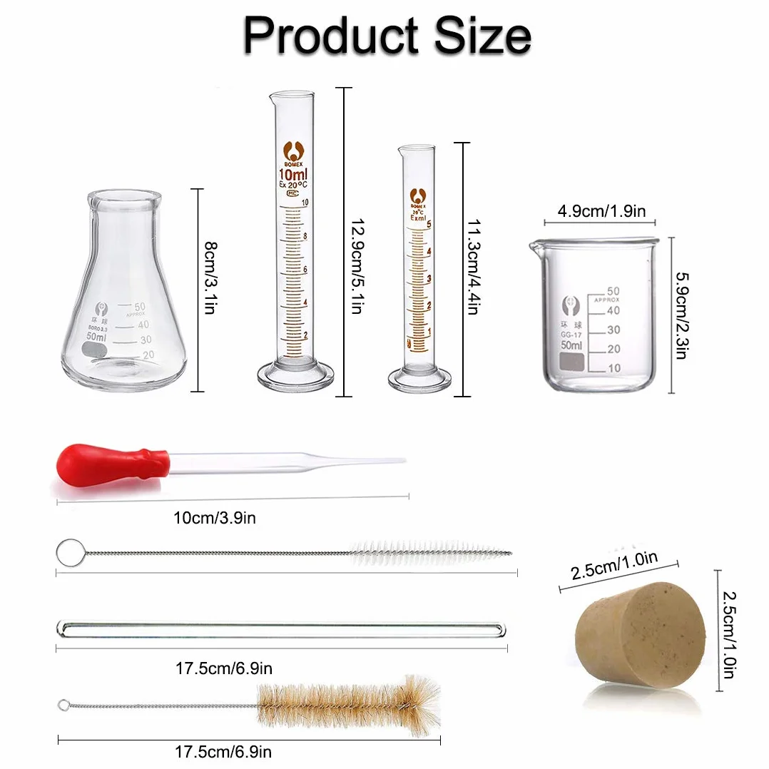 JESSTOLO Szklane butelki Erlenmeyer 50 ml zestaw 7 elementów