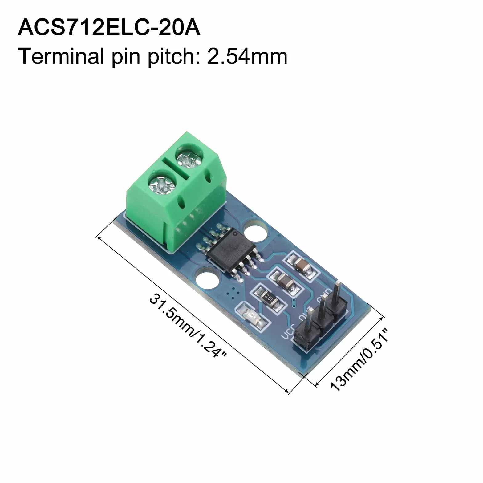QUARKZMAN ACS712 Moduł czujnika prądu 20 A Zakres efektu Halla Miernik prądu AC/DC do wykrywania prądu