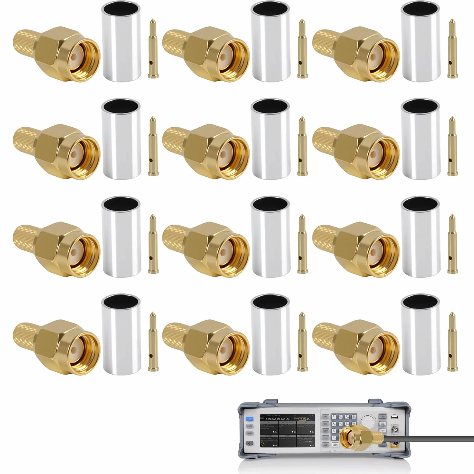 Złącza SMA RG58 męskie zaciskane RF pozłacane 12 sztuk do kabla koncentrycznego RG58 RG142 RG400 LMR195 Antena WiFi Router 4G LTE