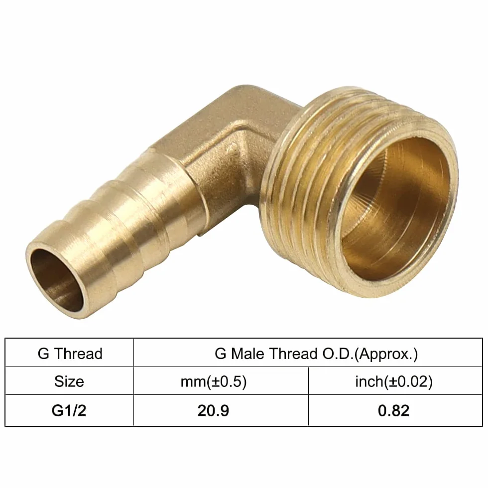 2 szt. Mosiądz Łokieć Rura Złączka Barb Mosiądz Rura Łokieć 90 stopni 10 mm kolano do 1/2" G gwint męski na wodę, paliwo, powietrze
