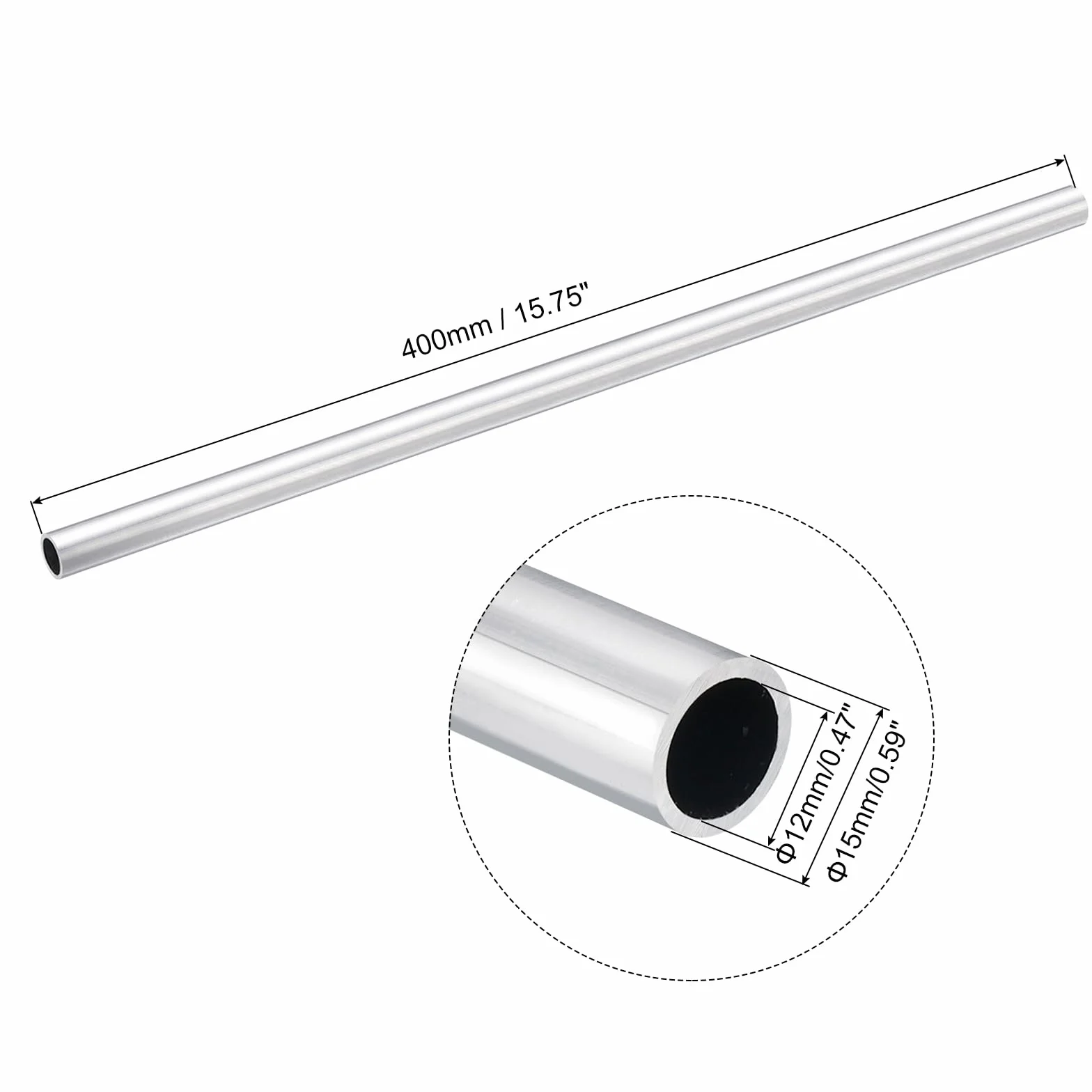 QUARKZMAN 6063 aluminiowa rura okrągła, średnica zewnętrzna 15 mm, średnica wewnętrzna 12 mm, długość 400 mm, rura do projektów przemysłowych DIY