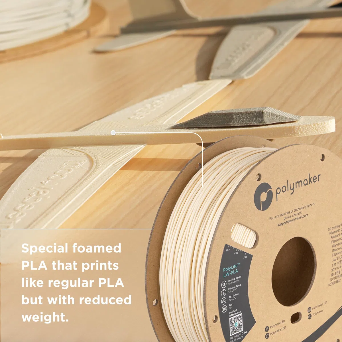Polymaker PolyLite LW-PLA - 1.75mm - 800g - Biały