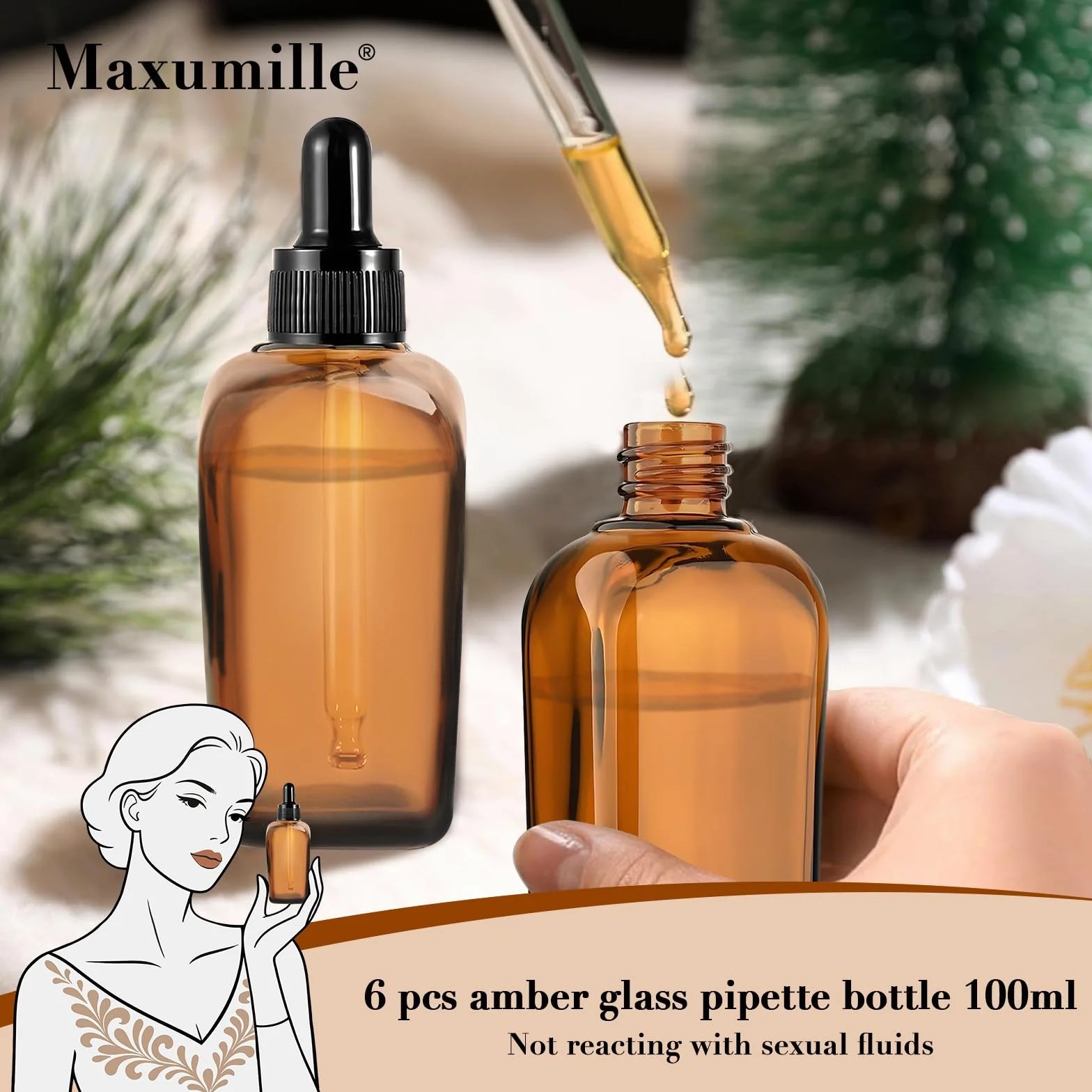 6 butelek z brązowego szkła z pipetą 100 ml, butelka apteczna z kroplomierzem, szklana butelka z brązowym szkłem zapobiegającym promieniowaniu UV, ze strzykawką, do olejku eterycznego