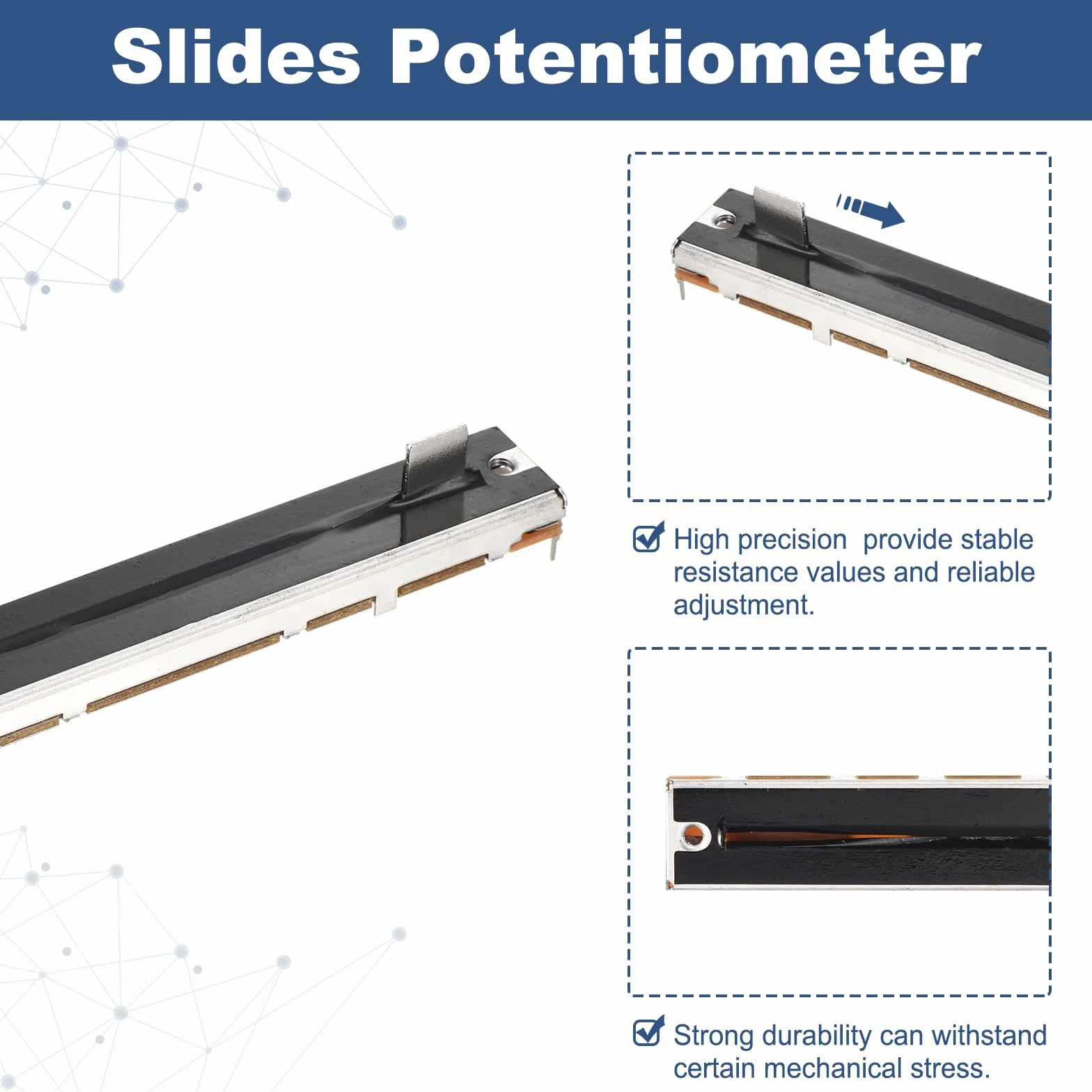 Potencjometr liniowy B10K 128 mm skok 100 mm 3-pinowy QUARKZMAN