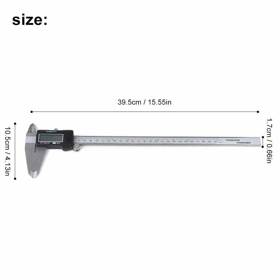 Suwmiarka 30 cm cyfrowa z wyświetlaczem LCD, wykonana ze stali nierdzewnej, konwersja metryczna, urządzenie precyzyjne, z baterią i etui