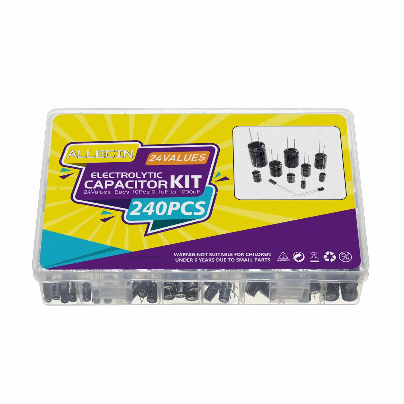 24 Wartości Elektrolitycznych Kondensatorów Kondensator Zestaw Electrolytic Capacitor Kit From 0.1uF to 1000uF 10V 16V 25V 50V Aluminiowych Kondensatory Set